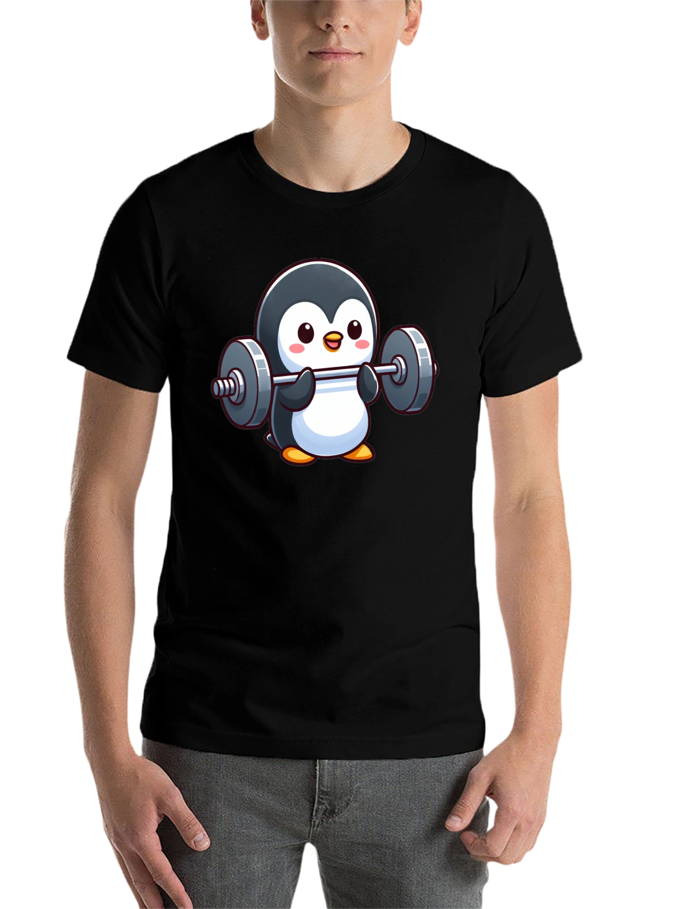 Black Penguin Powerlifter T-Shirt: Cute Workout Tee view 7