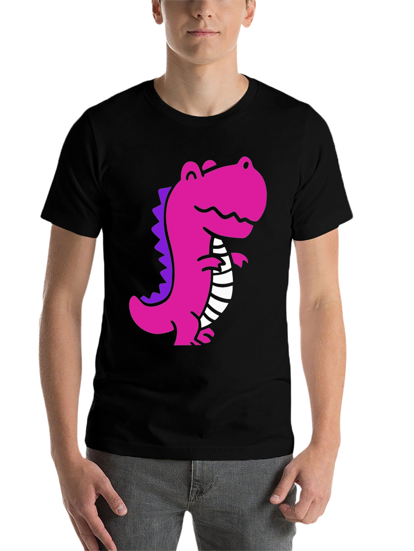 Black Pink Dino Graphic Tee - Casual Black T-Shirt view 7
