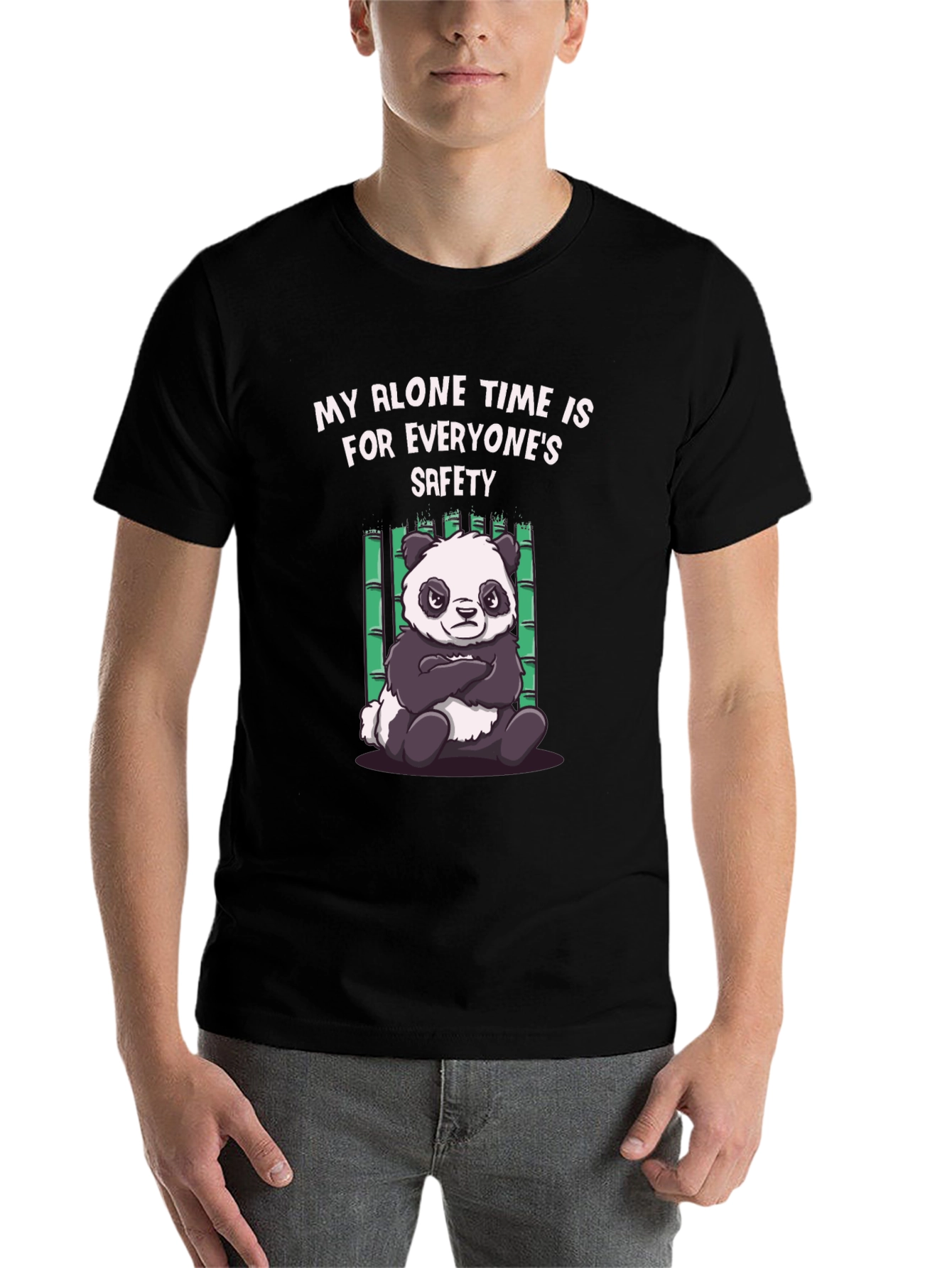 Black Funny Panda Alone Time T-Shirt view 7