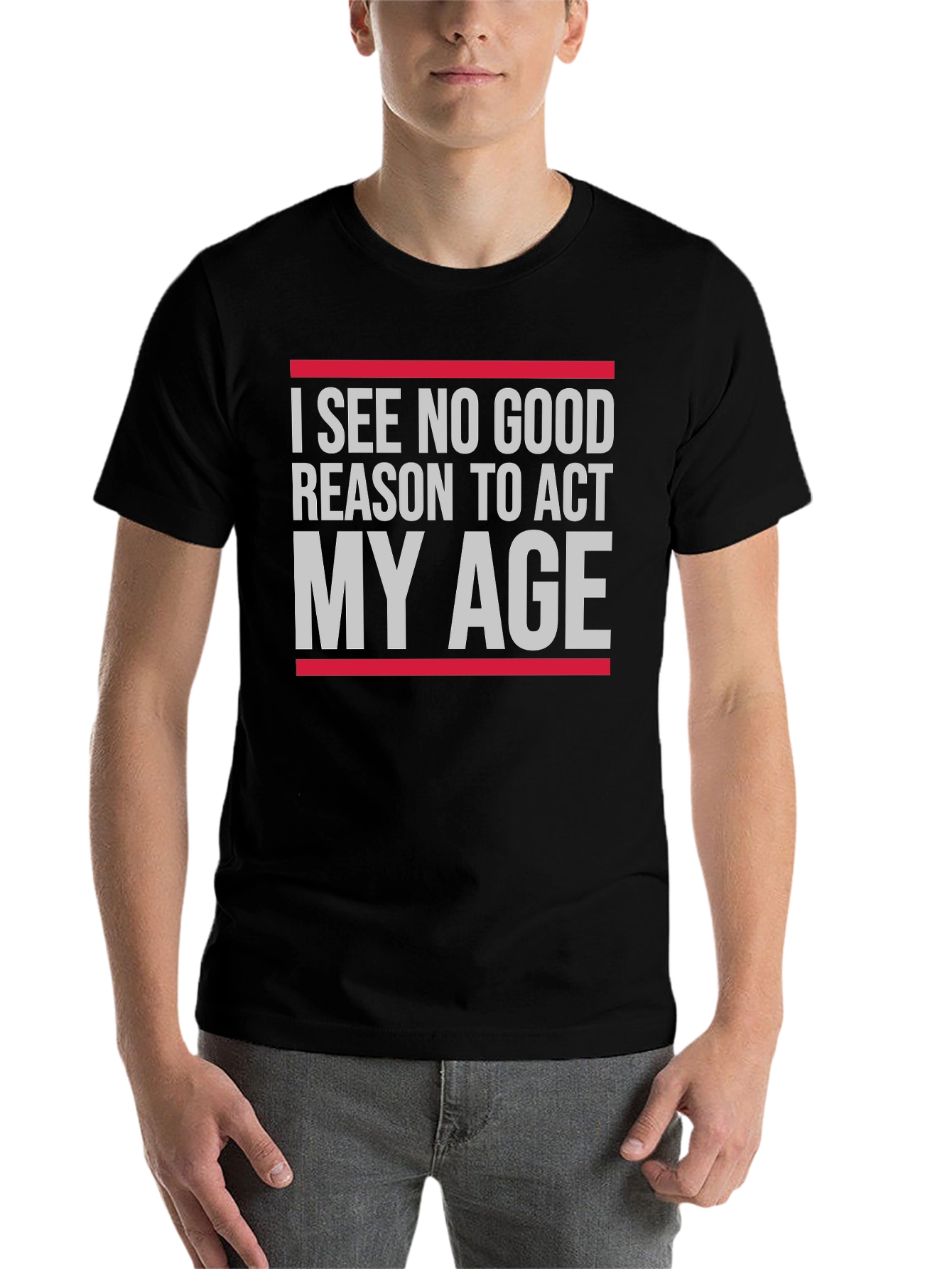 Black Funny "Act My Age" Graphic T-Shirt view 7