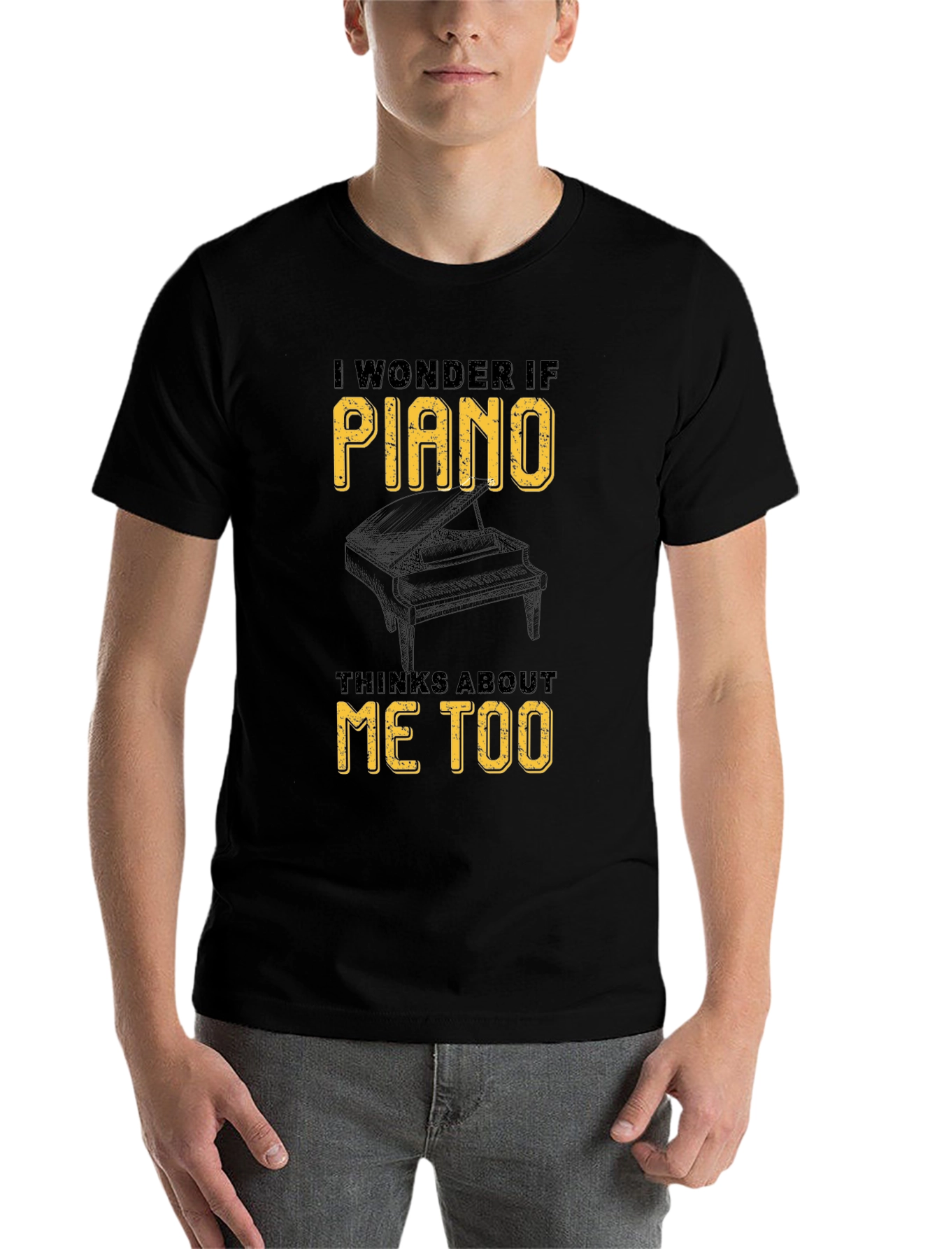 Black Piano Lover Graphic Tee - I Wonder If Piano Thinks About Me Too view 7
