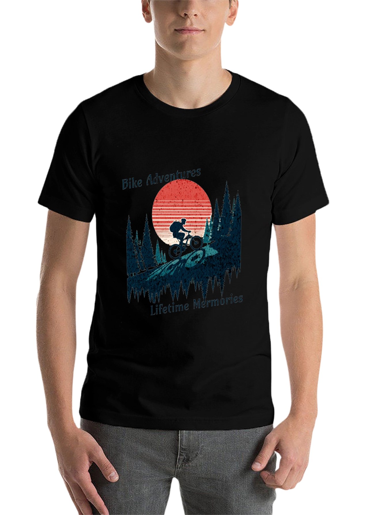 Black Bike Adventure Tee: Retro Mountain Biking Shirt view 7