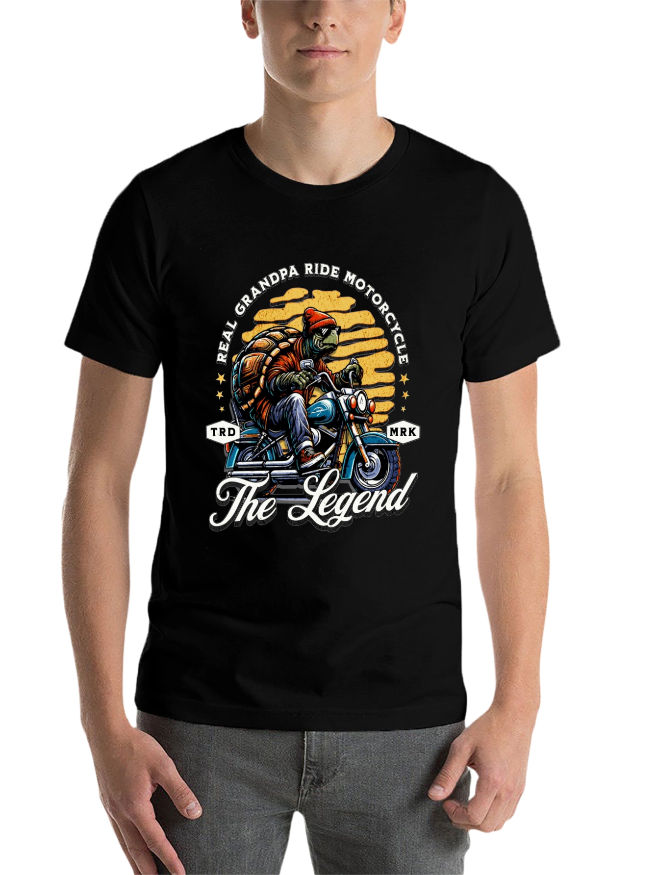 Black Grandpa Turtle Motorcycle T-Shirt - Ride Like a Legend view 7