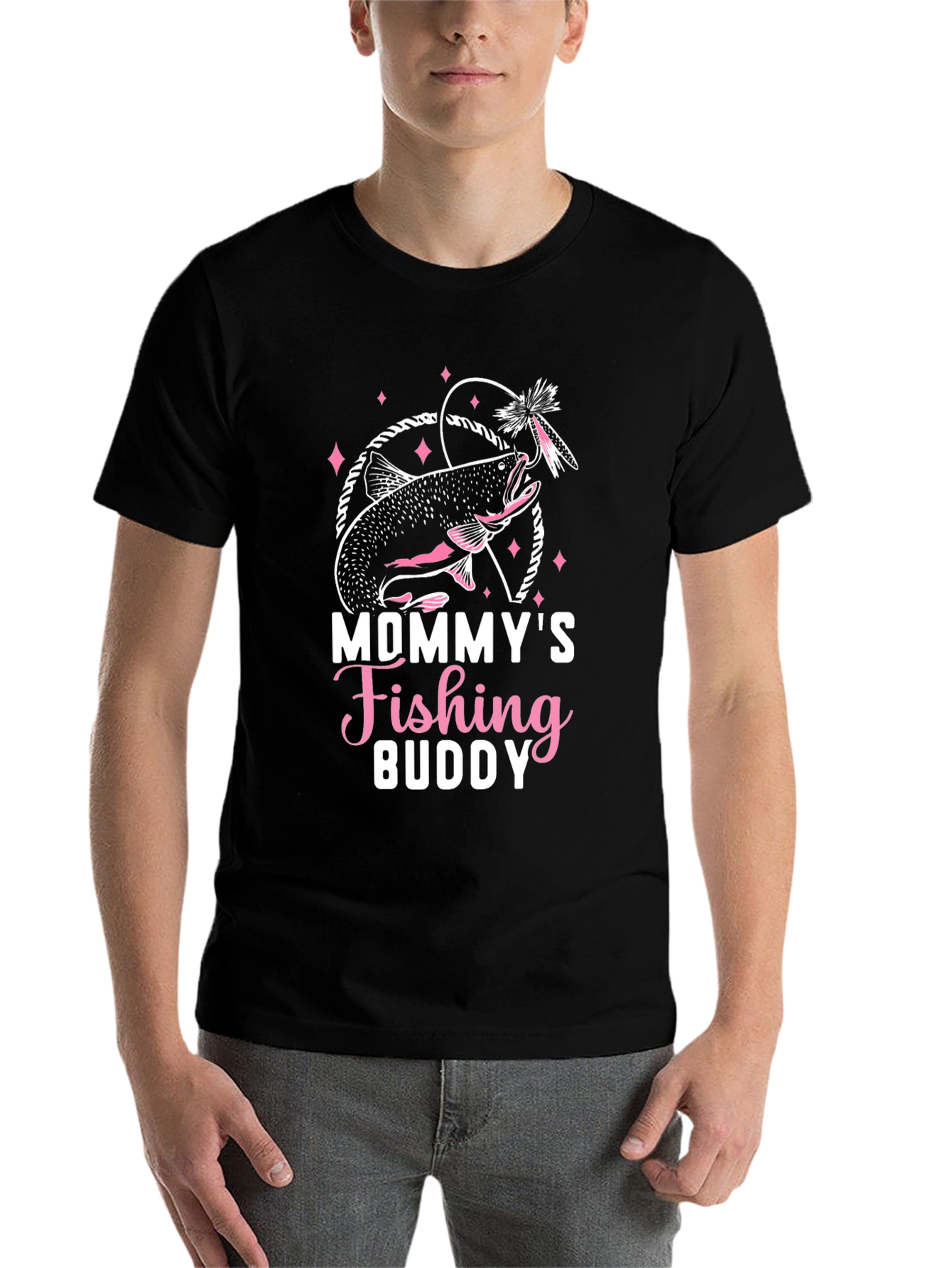 Black Mommy's Fishing Buddy Graphic Tee - Black view 7