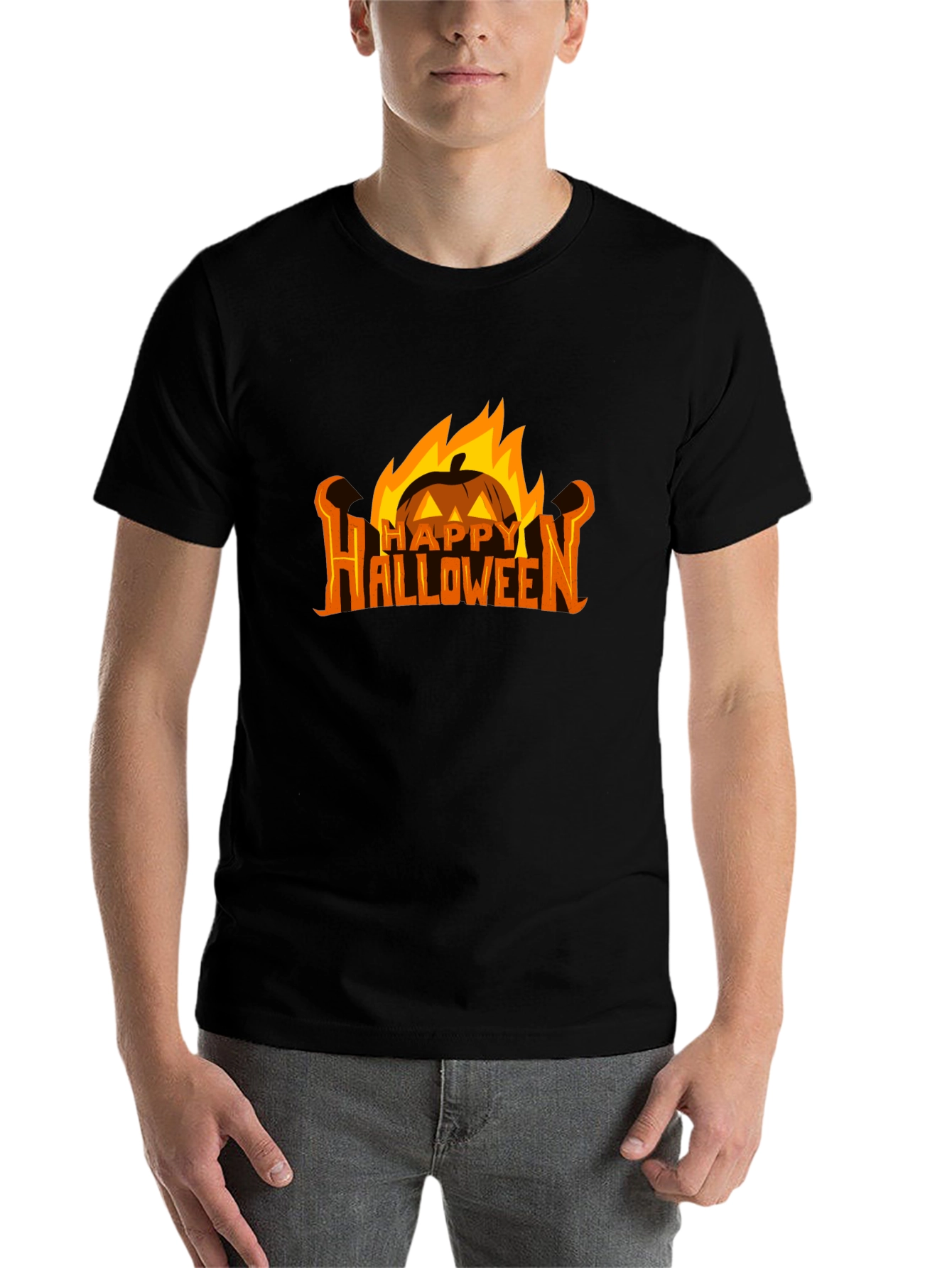 Black Halloween Pumpkin Fire Graphic Tee view 7