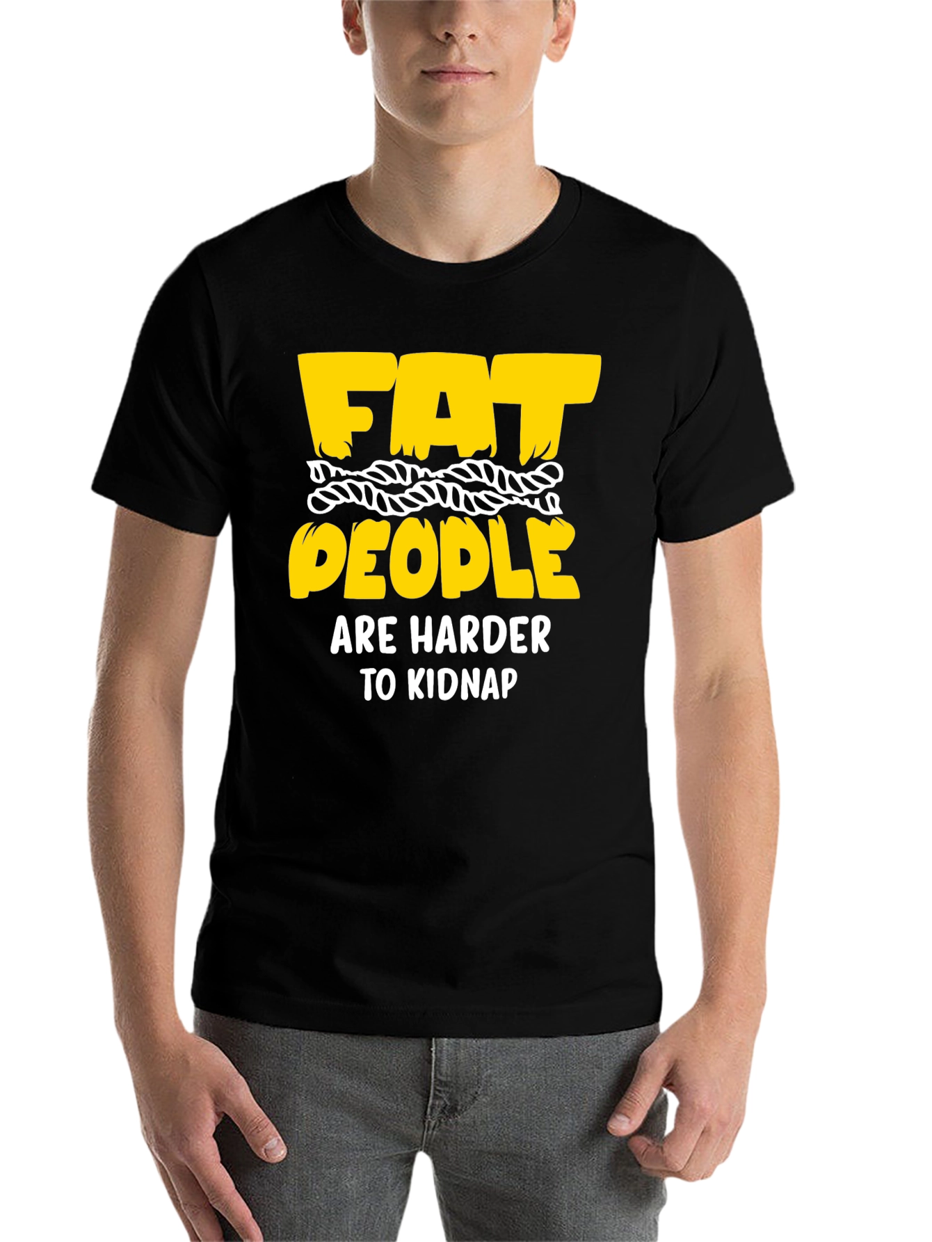 Black Funny Graphic T-Shirt: Fat People Are Harder To Kidnap view 7