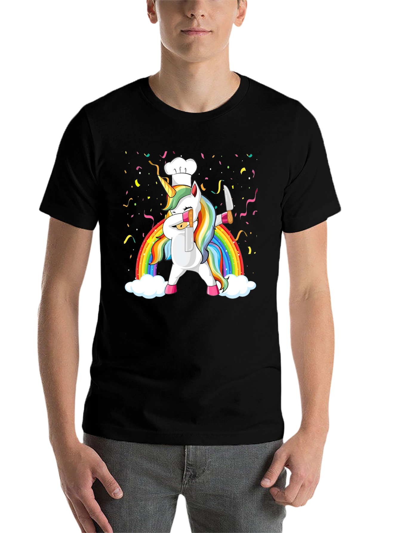 Black Unicorn Chef Rainbow T-Shirt Funny Foodie Tee view 7