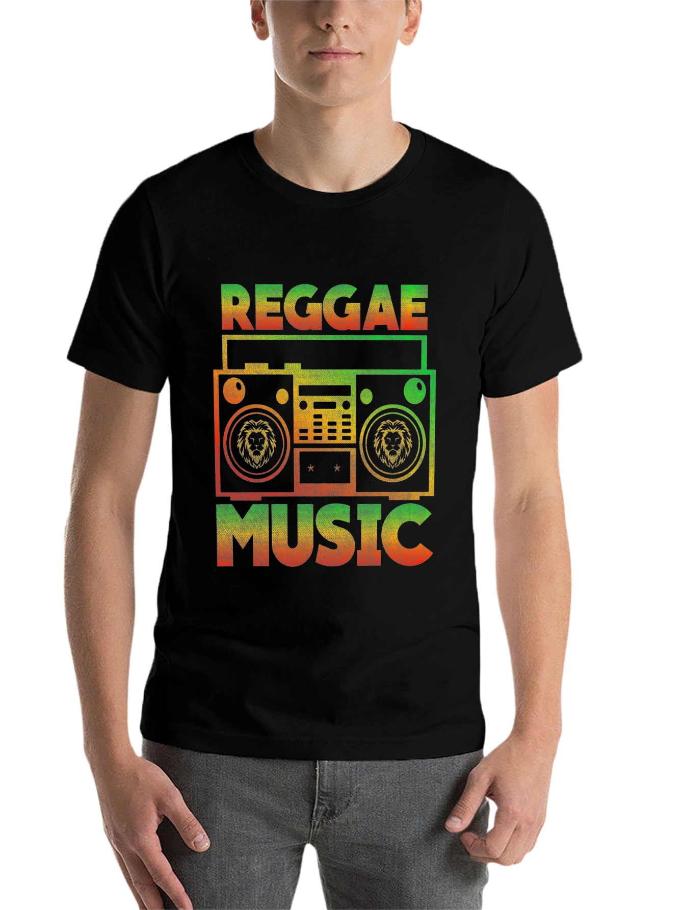 Black Reggae Music T-Shirt - Vintage Boombox Design view 7