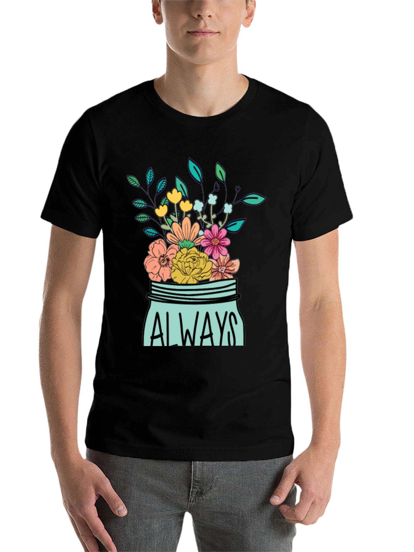 Black Always Floral Jar Graphic T-Shirt view 7