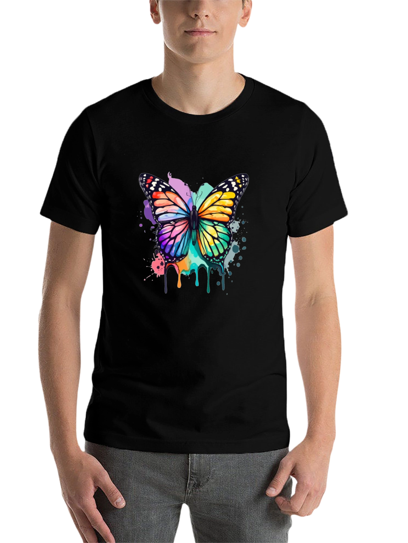 Butterfly Watercolor Graphic Tee - Black - 7