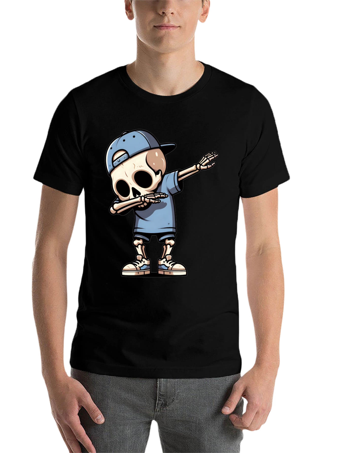 Black Dabbing Skeleton Graphic Tee - Men's Black T-Shirt view 7