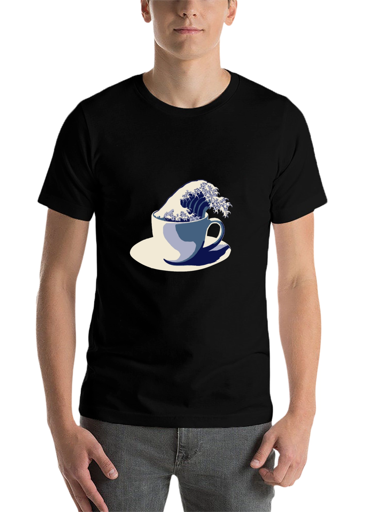 Black Wave in a Cup Graphic Tee - Unique Artistic Design view 7