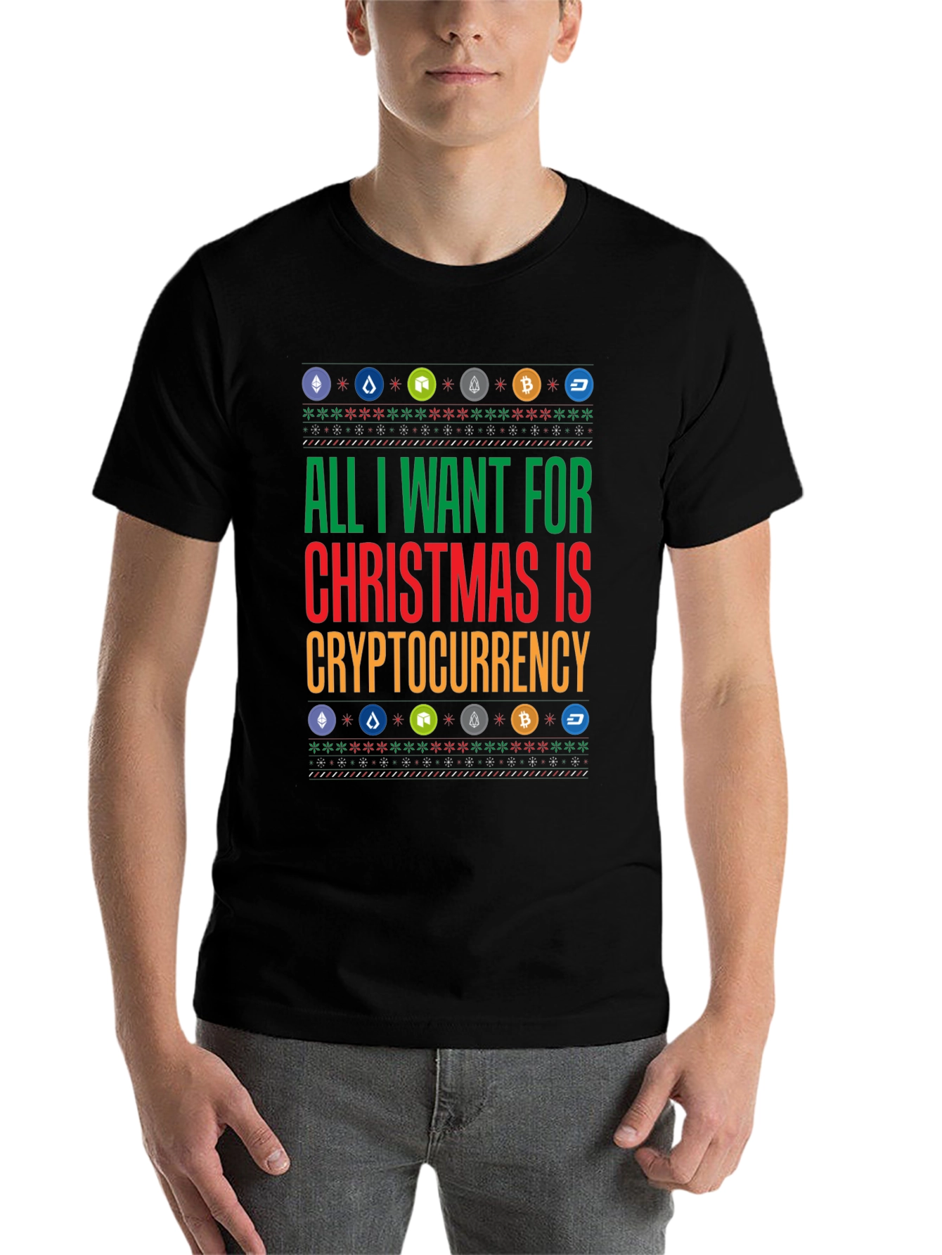 Black Crypto Christmas T-Shirt - All I Want is Cryptocurrency Holiday Tee view 7