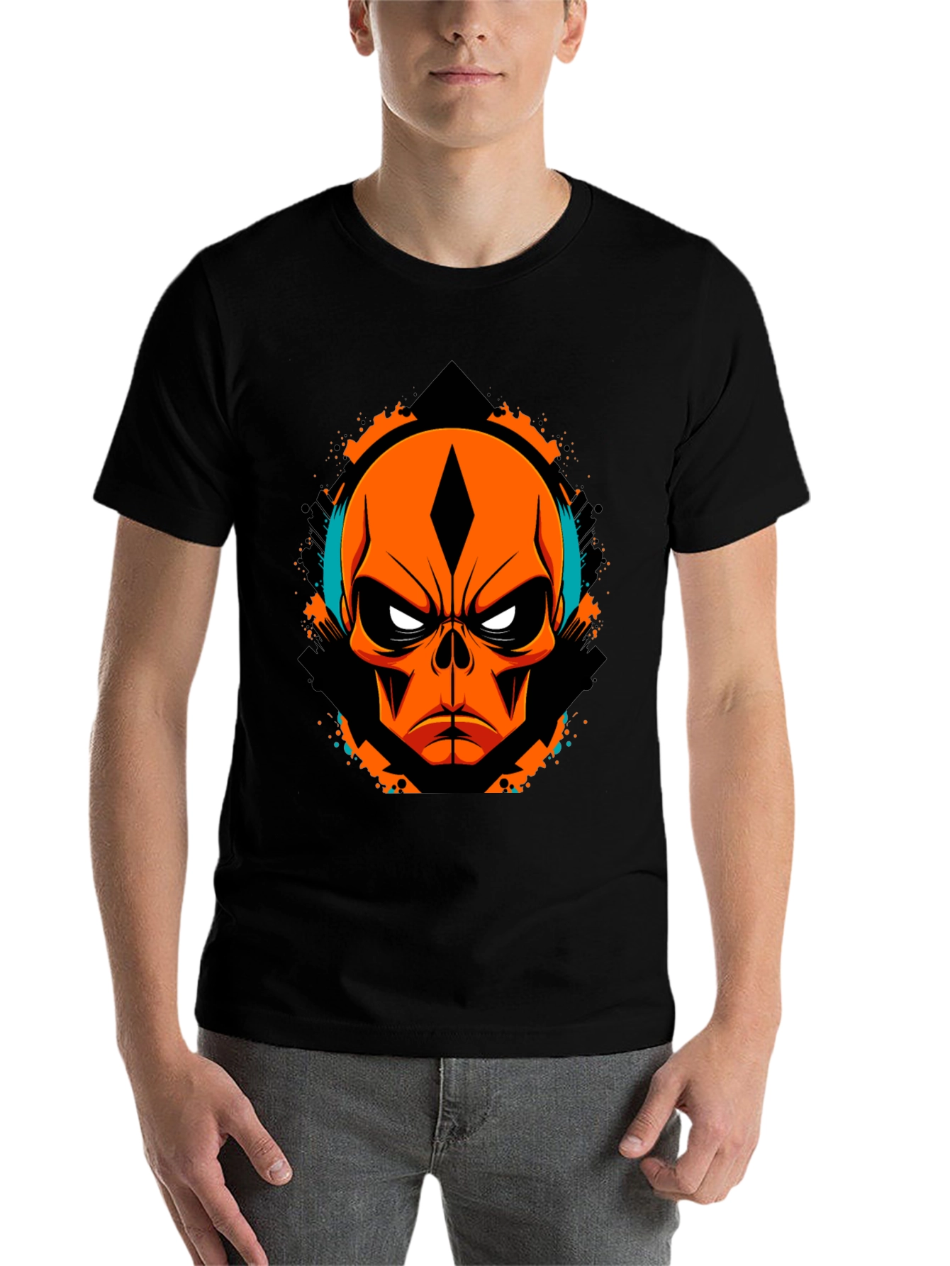 Black Orange Skull Graphic Tee - Edgy Streetwear view 7