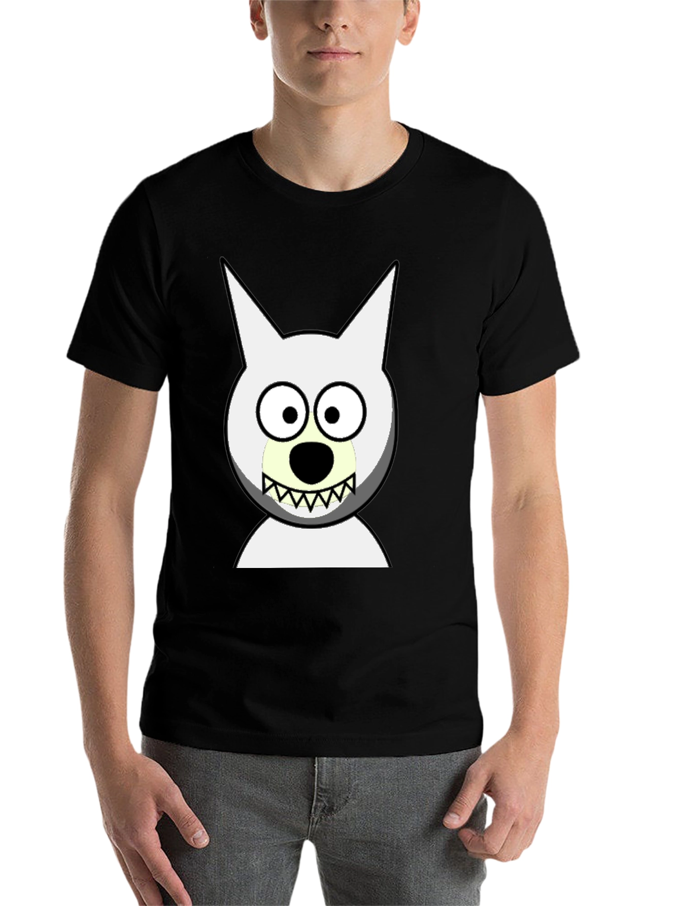 Black Funny Cartoon Wolf Graphic Black T-Shirt view 7