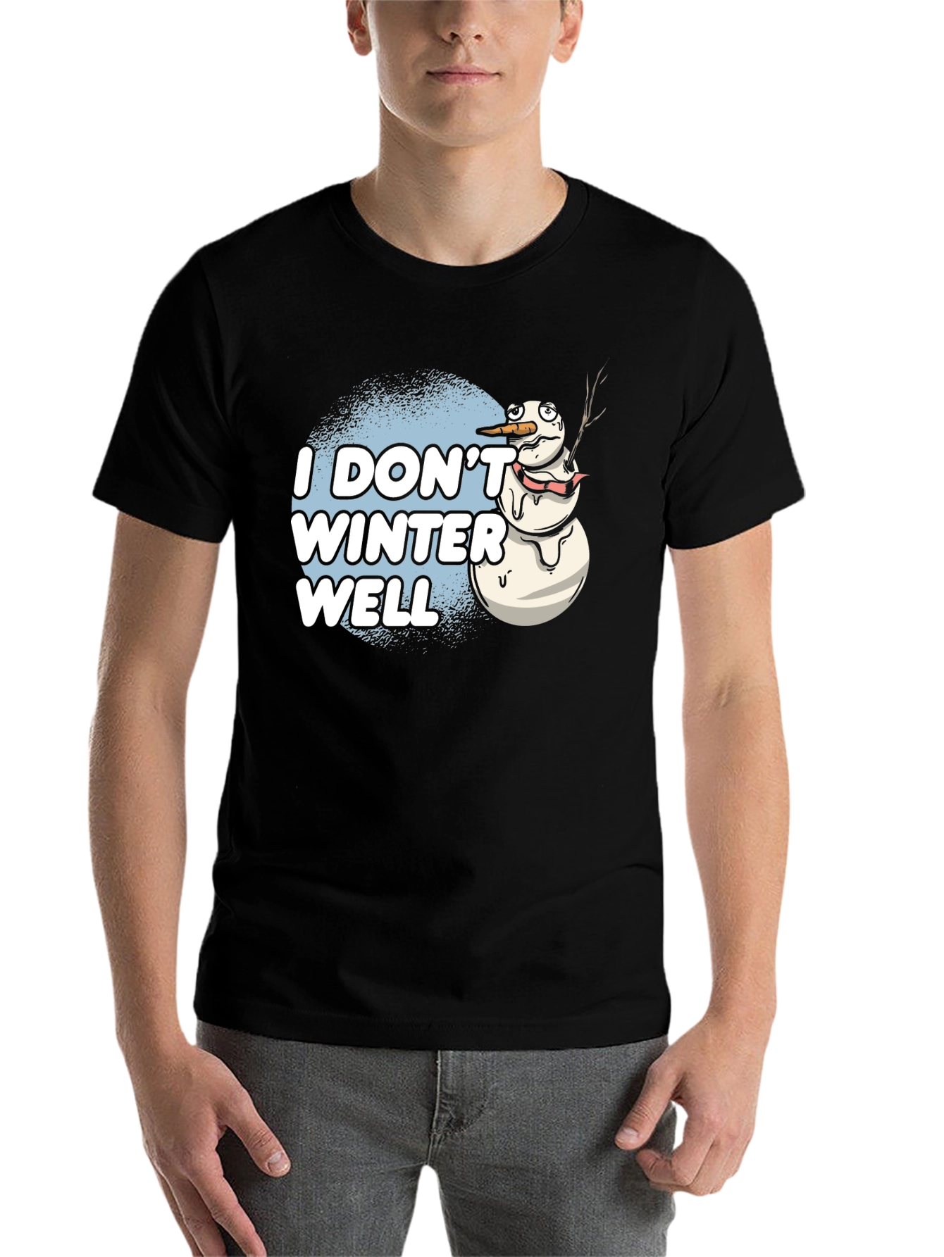 Black Funny "I Don't Winter Well" Melting Snowman T-Shirt view 7