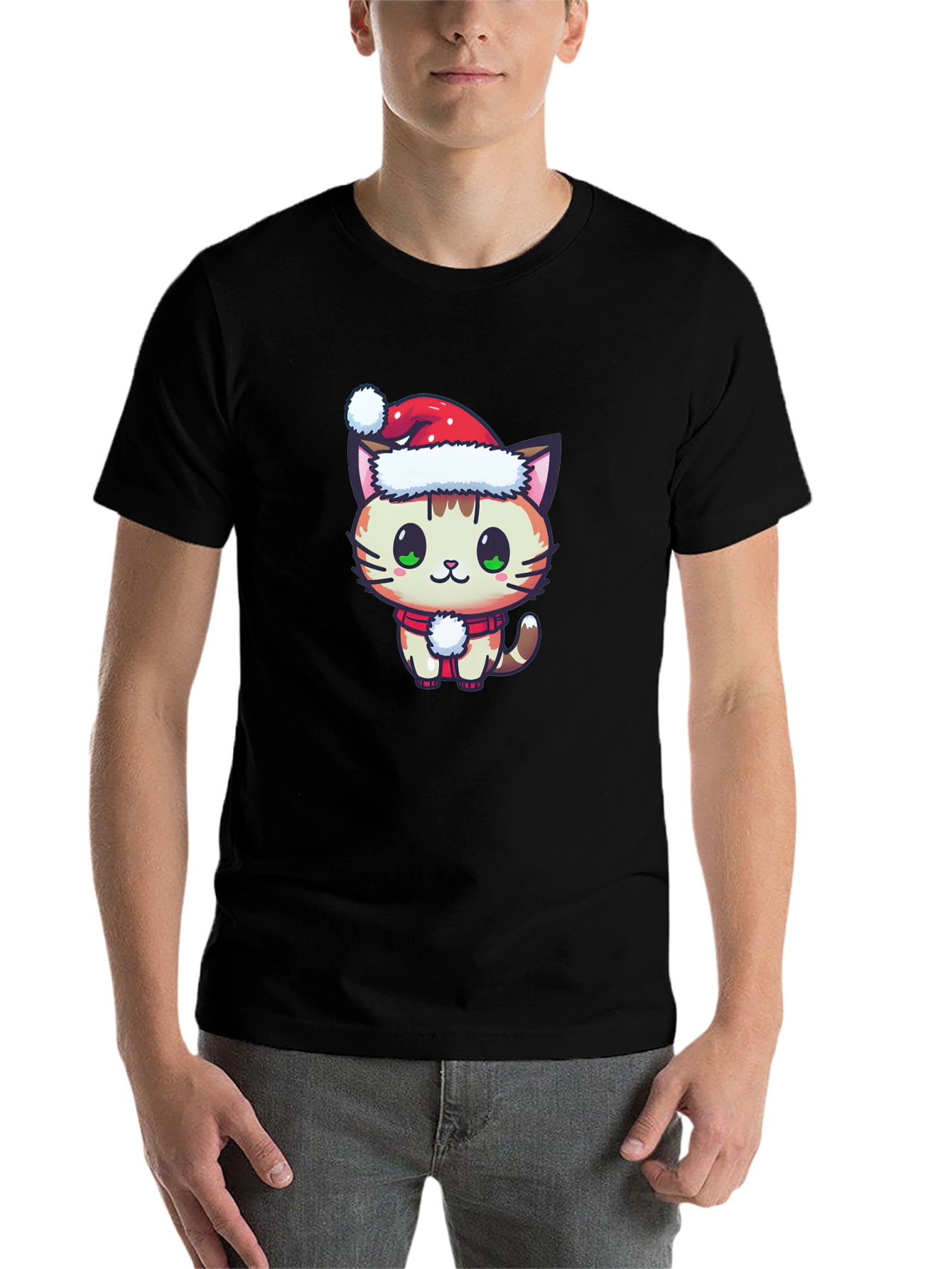 Black Festive Cat T-Shirt - Holiday Cheer view 7