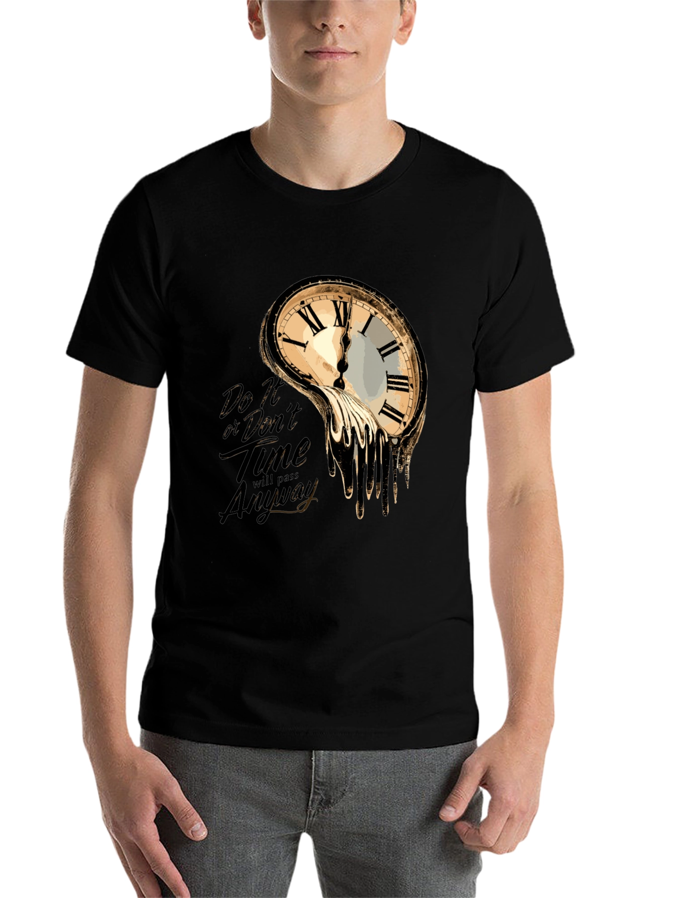 Black Melting Clock Graphic T-Shirt - Time Waits for No One view 7