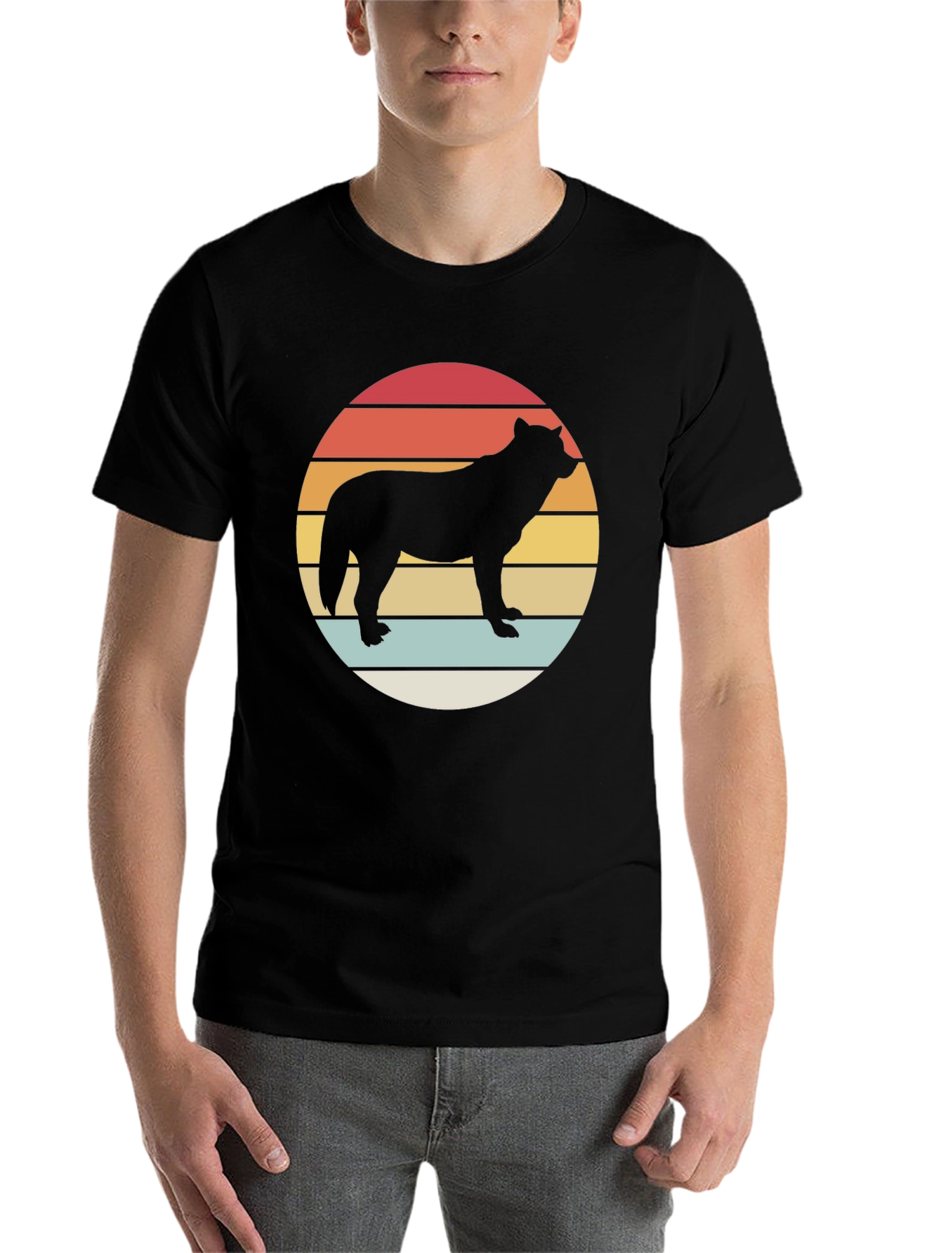 Black Retro Wolf Silhouette T-Shirt view 7
