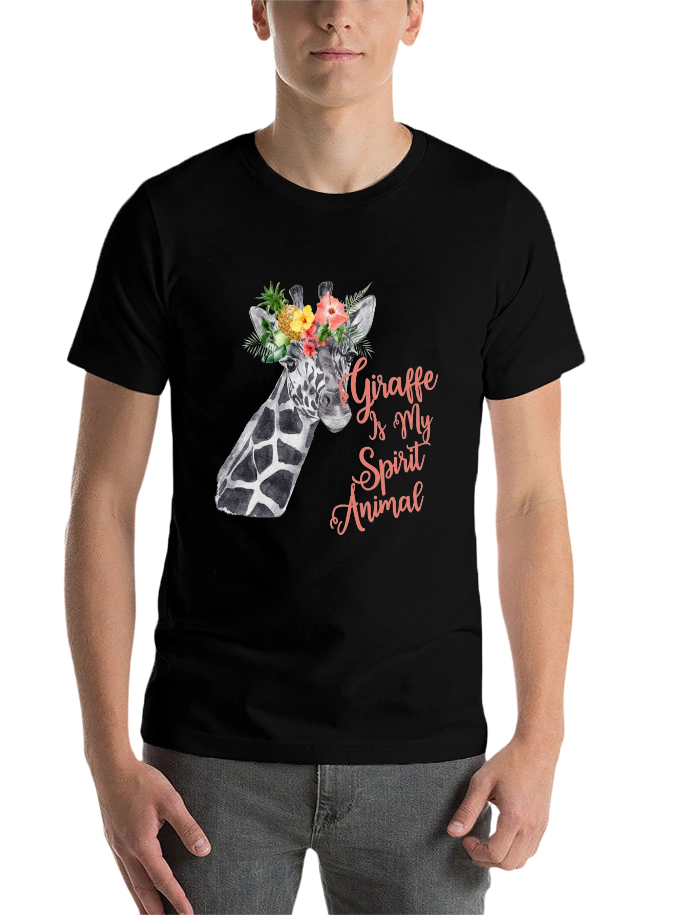 Black Giraffe Spirit Animal Tee - Floral Crown Giraffe Shirt view 7