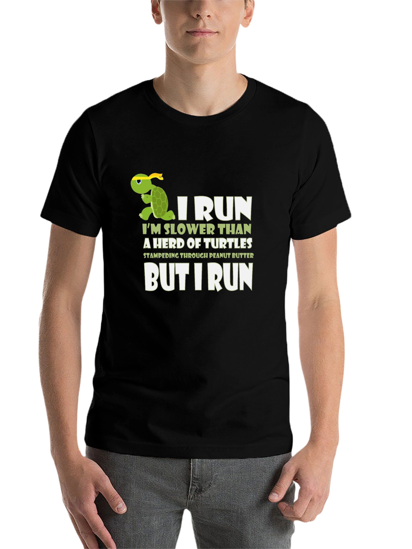 Black Funny Turtle Running T-Shirt - I Run Slower view 7