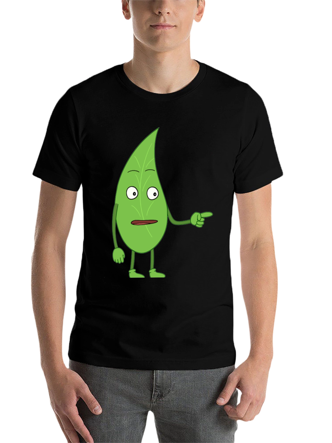 Black Funny Leaf Character Black T-Shirt view 7