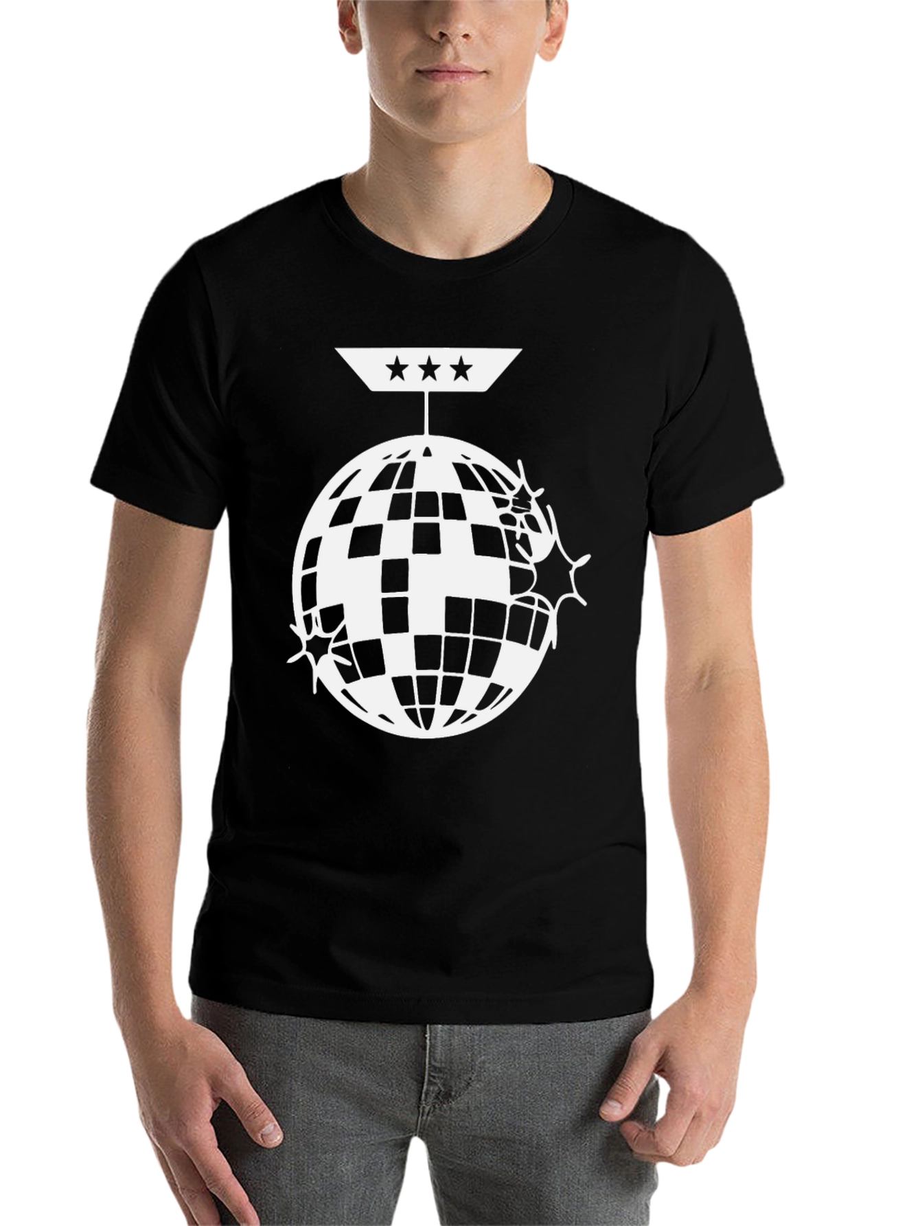 Black Disco Ball Graphic Tee - Black Cotton view 7