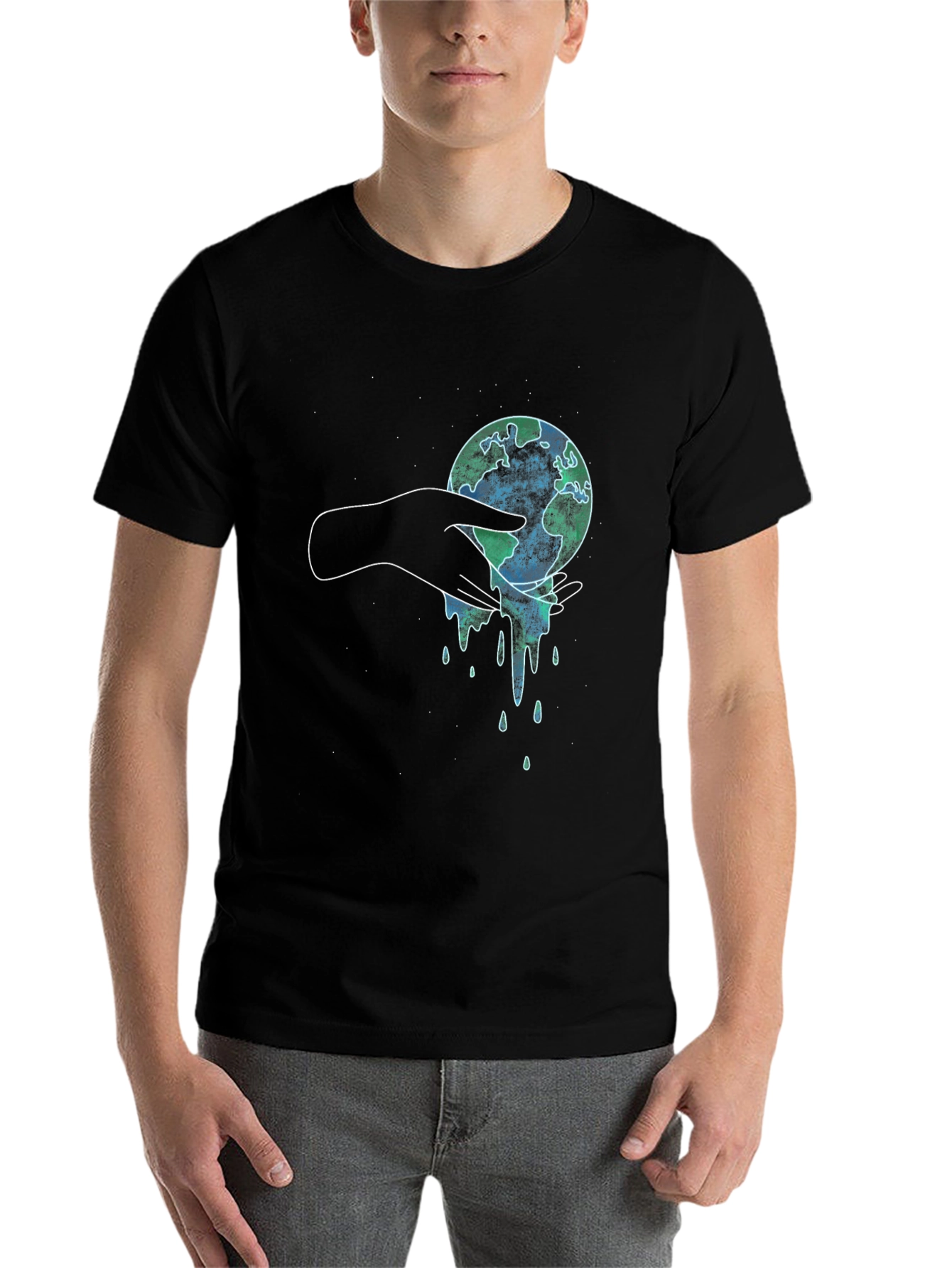 Black Melting Earth Graphic Tee - Save the Planet T-Shirt view 7