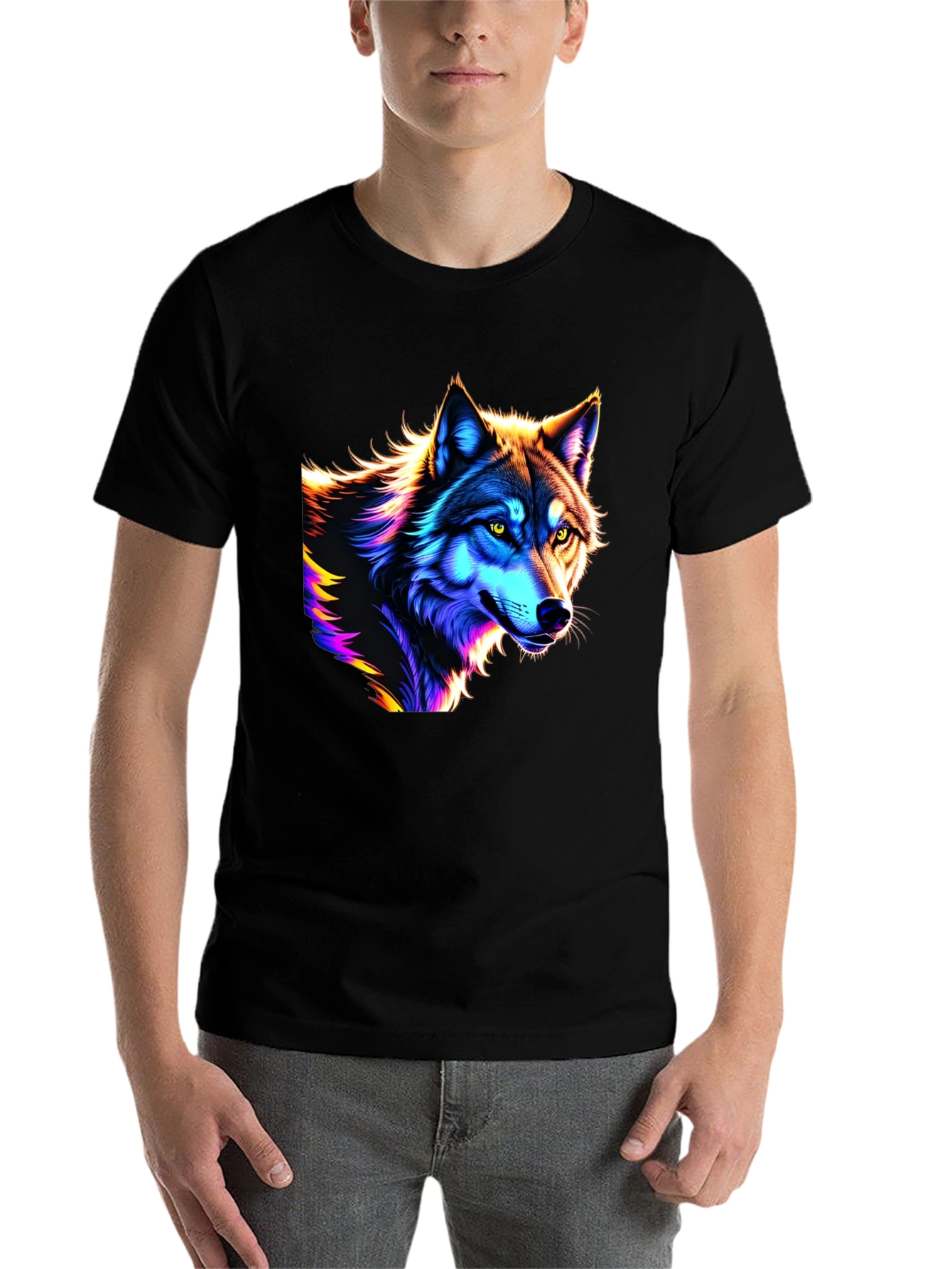 Black Neon Wolf Graphic T-Shirt view 7