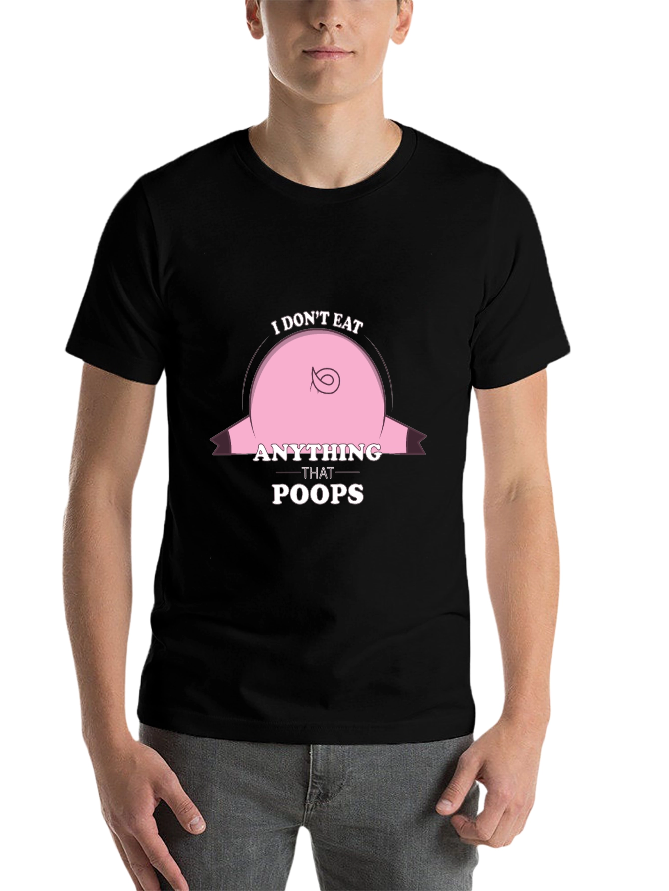 Black Funny Vegan T-Shirt - I Don't Eat Anything That Poops view 7