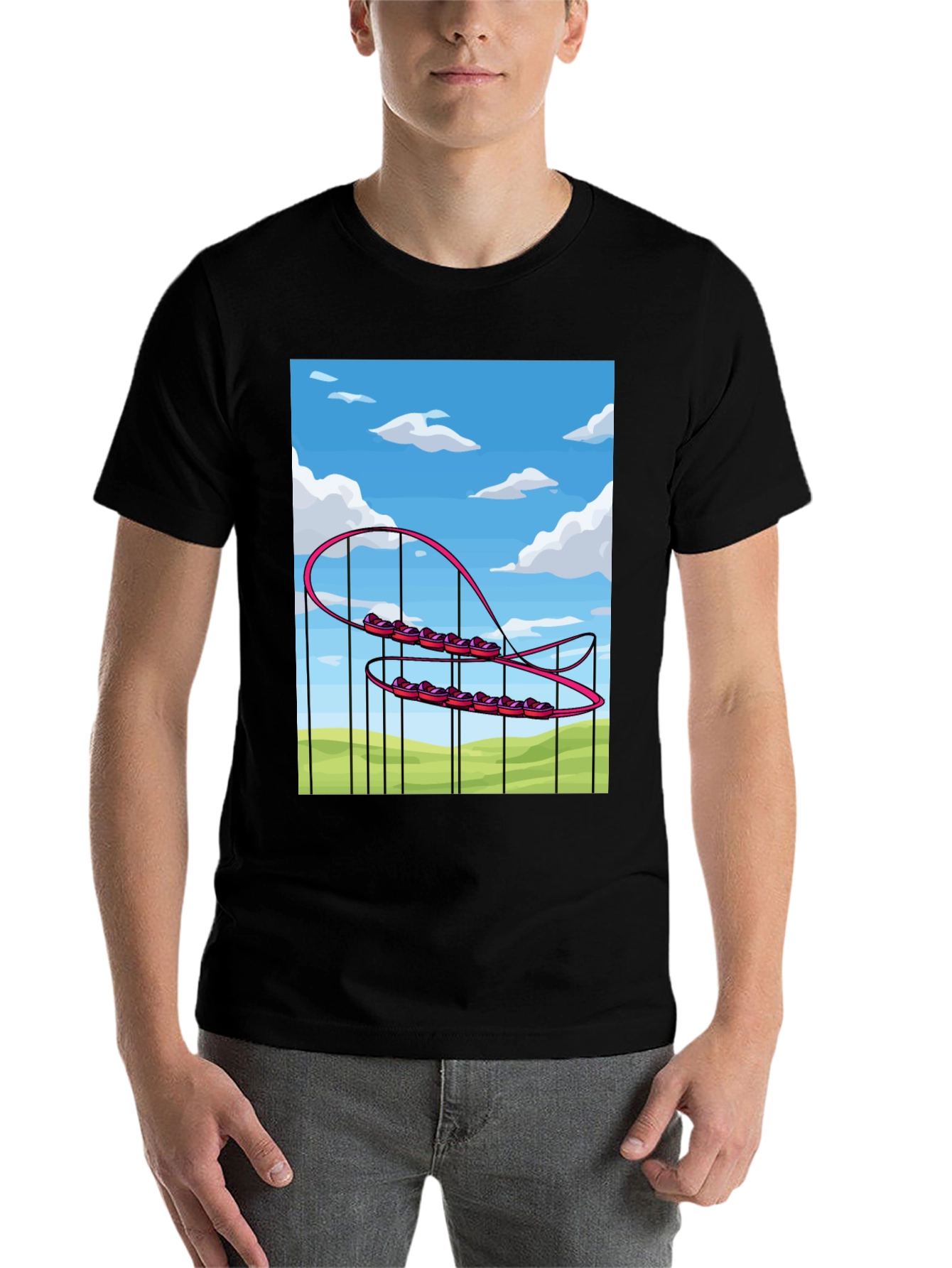 Black Cartoon Roller Coaster Graphic Tee - Fun & Unique Style view 7