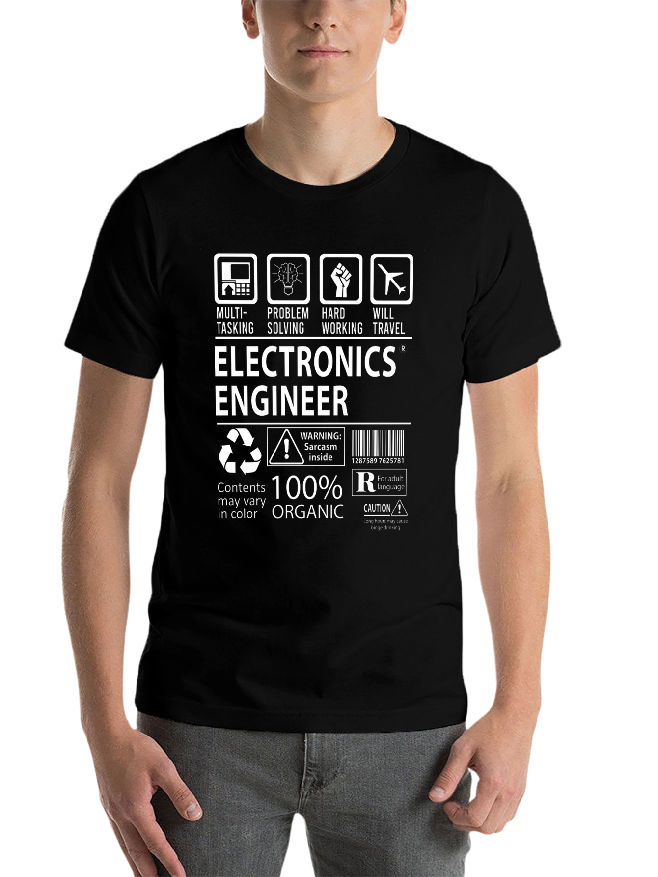Black Electronics Engineer 100% Organic T-Shirt view 7