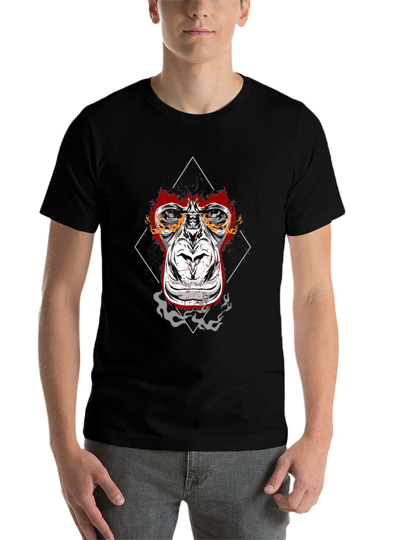 Black Fiery Ape Graphic Tee - Black Cotton T-Shirt view 7