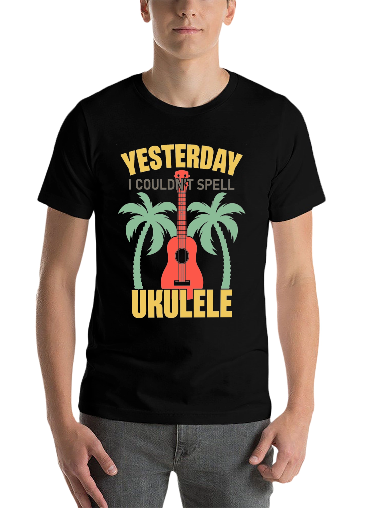 Black Yesterday I Couldn't Spell Ukulele T-Shirt view 7