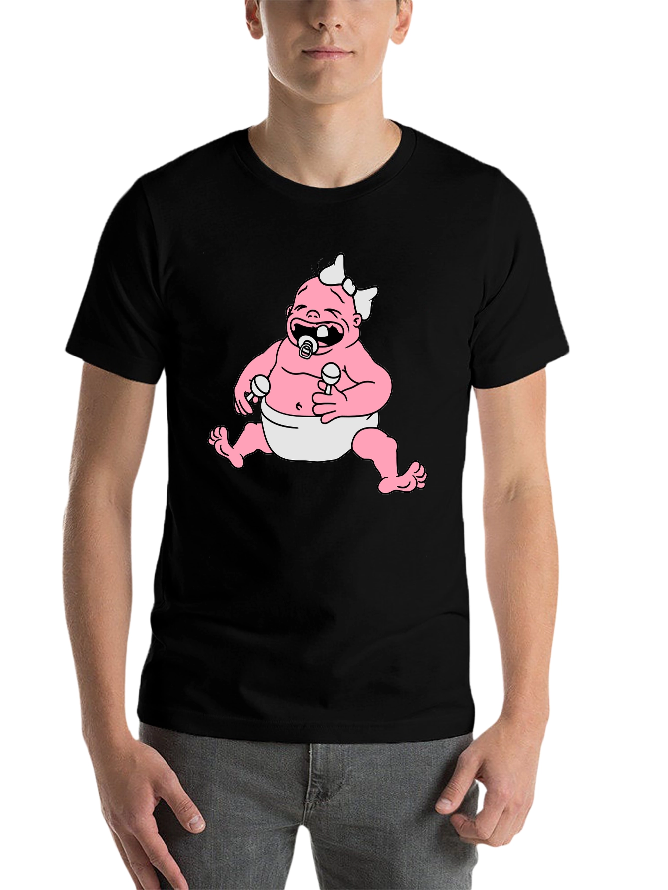 Black Cartoon Baby Graphic Black T-Shirt view 7