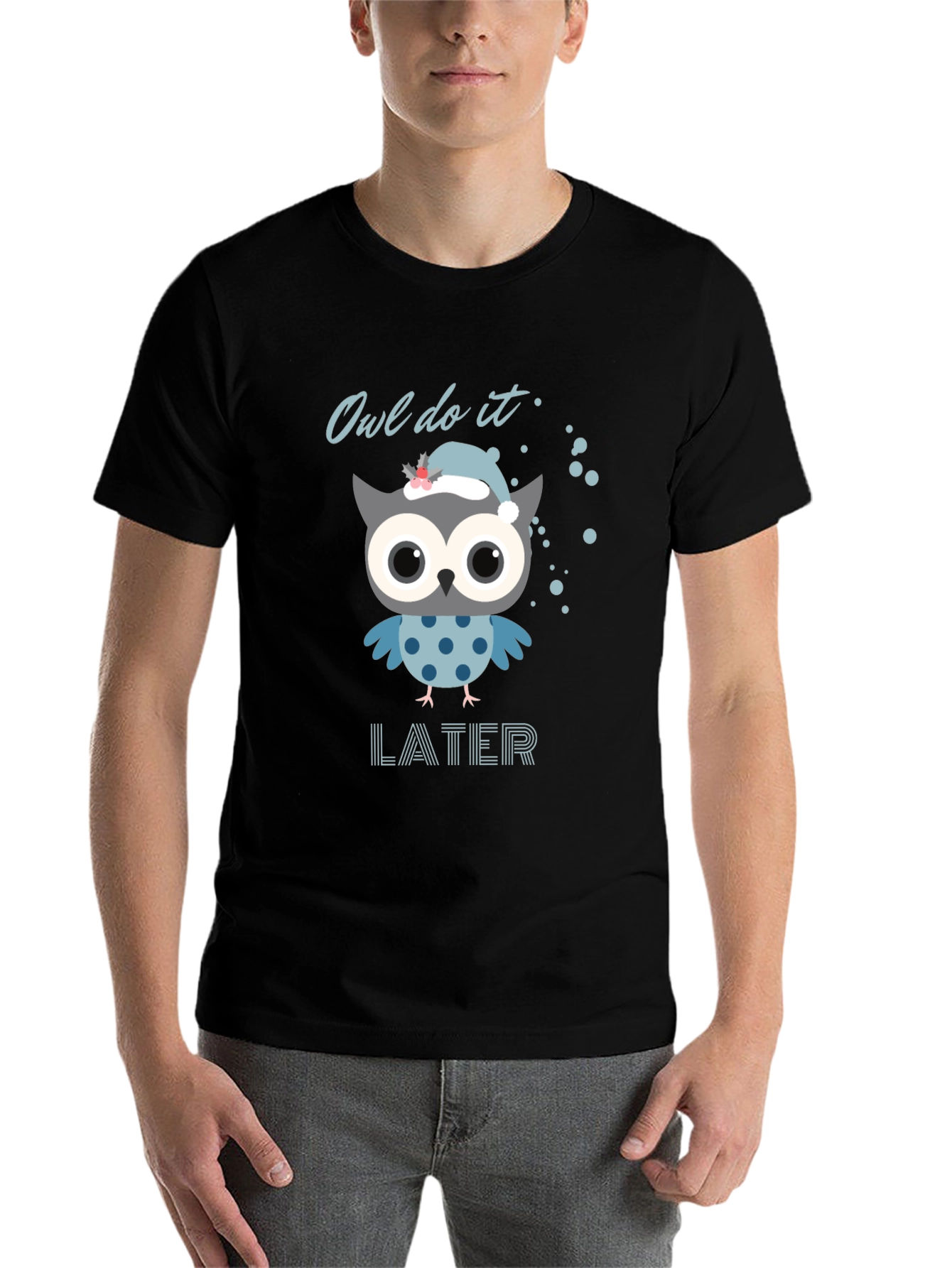 Black Owl Do It Later T-Shirt - Funny Graphic Tee view 7