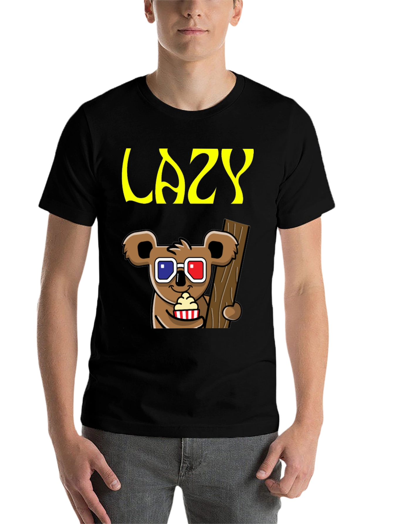 Black Lazy Koala 3D Glasses T-Shirt view 7
