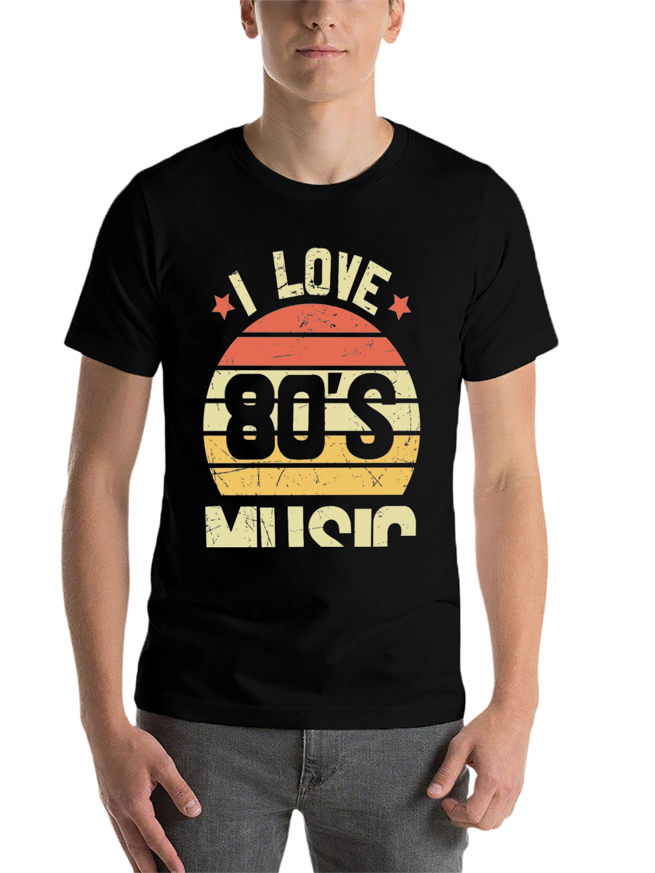 Black I Love 80's Music Retro T-Shirt view 7