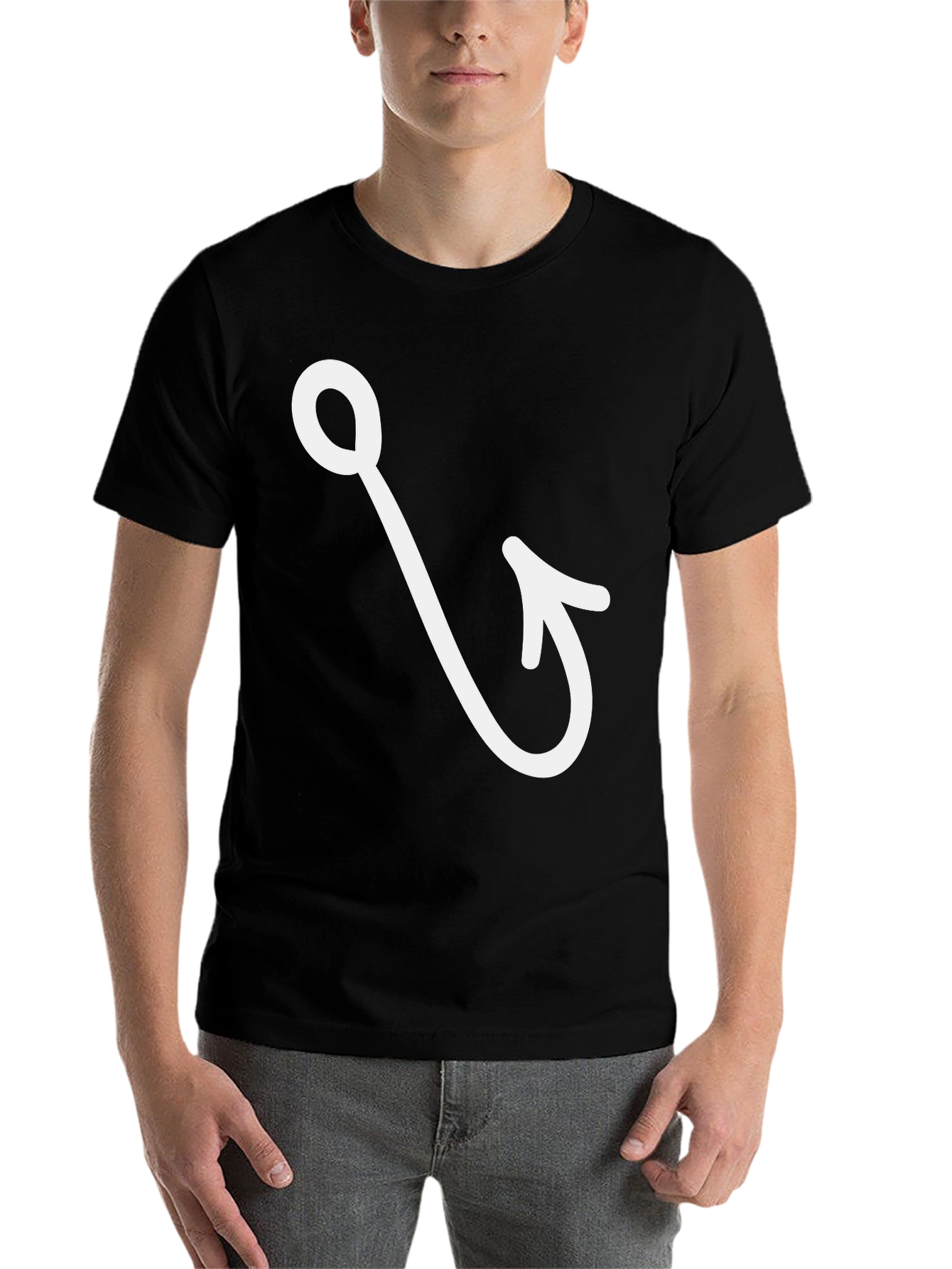 Black Fishing Hook Graphic Tee - Black Cotton Casual T-Shirt view 7