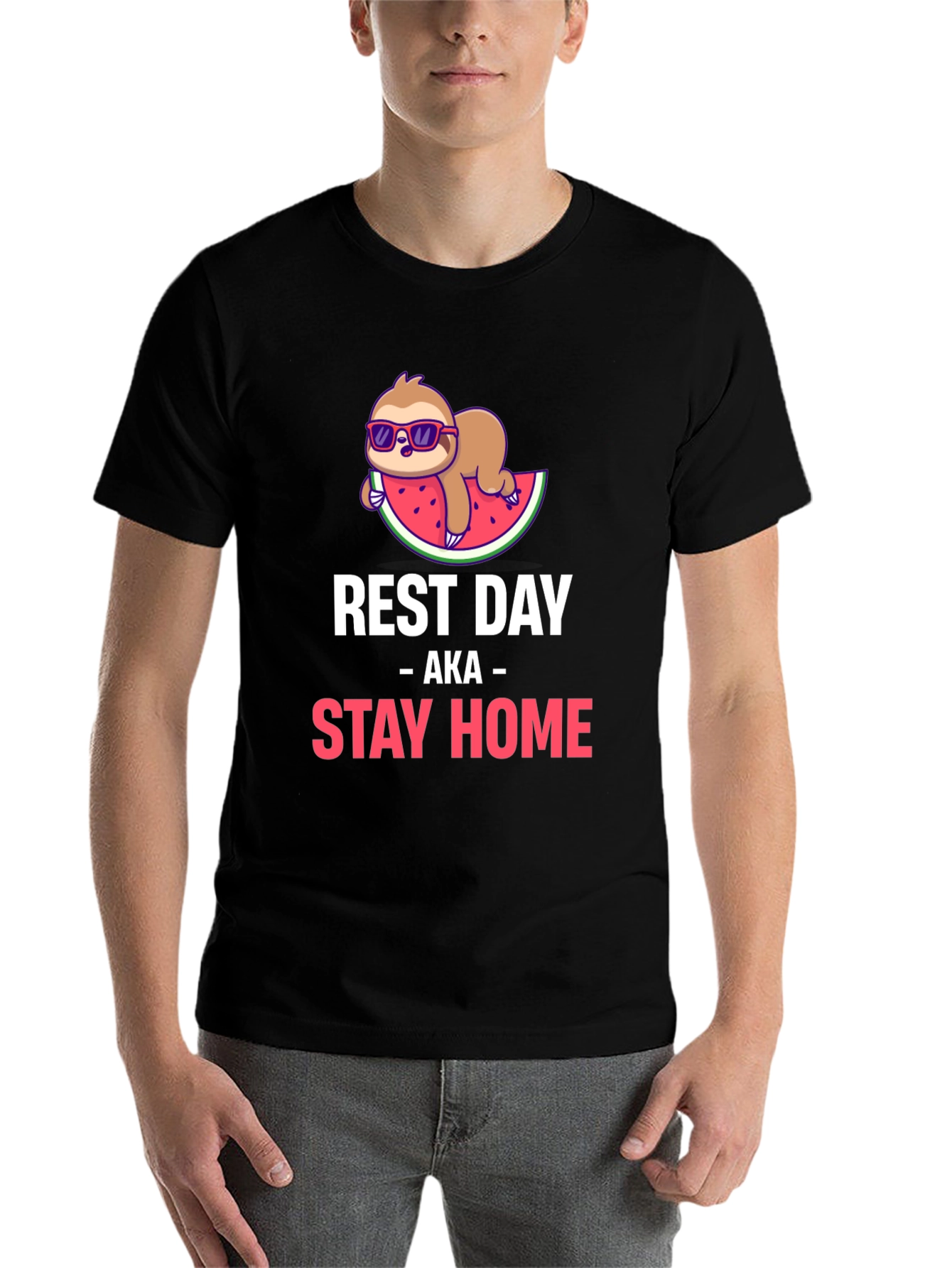 Black Rest Day Sloth T-Shirt - Stay Home & Relax! view 7