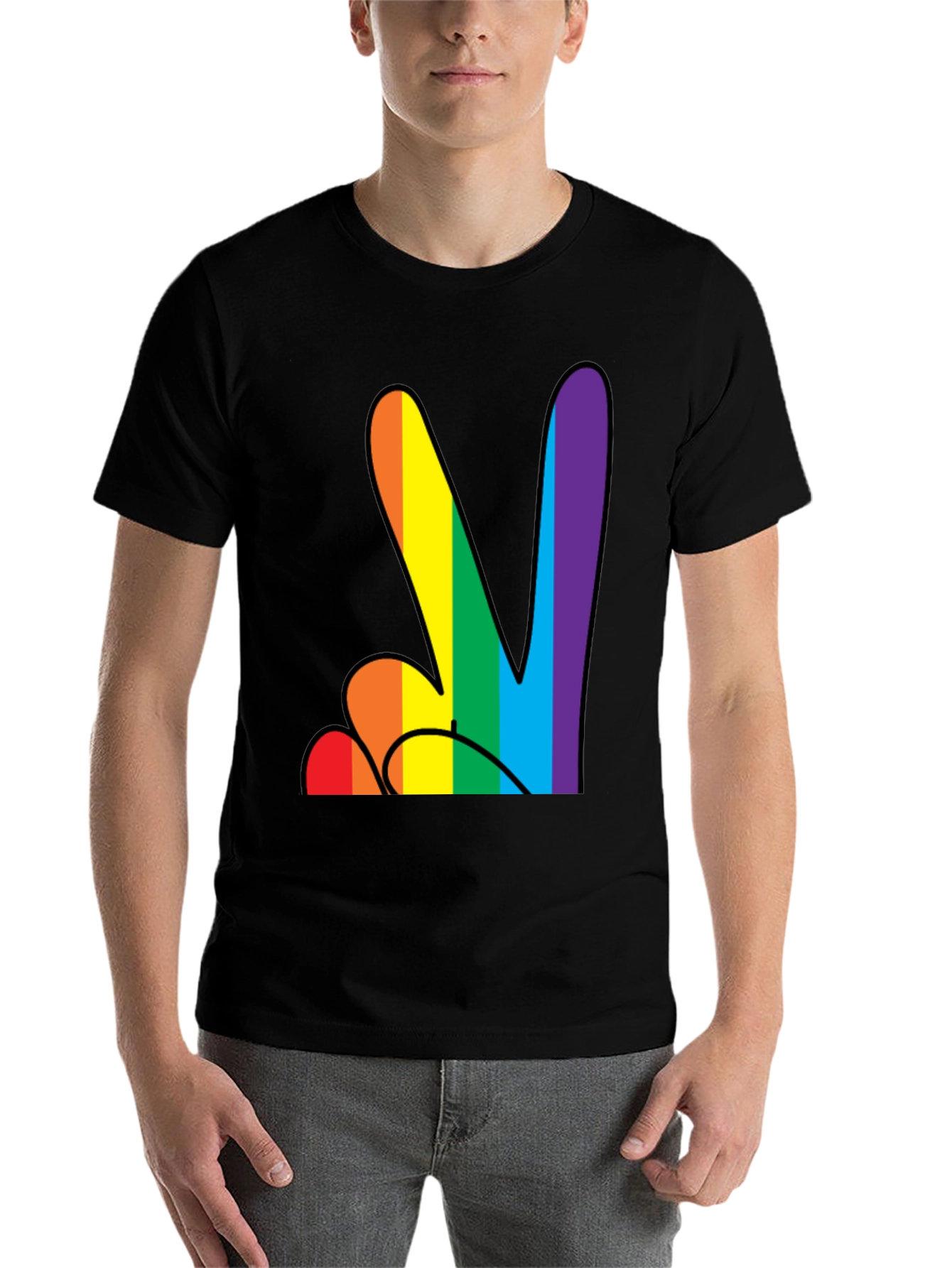 Black Rainbow Peace Sign Black T-Shirt view 7