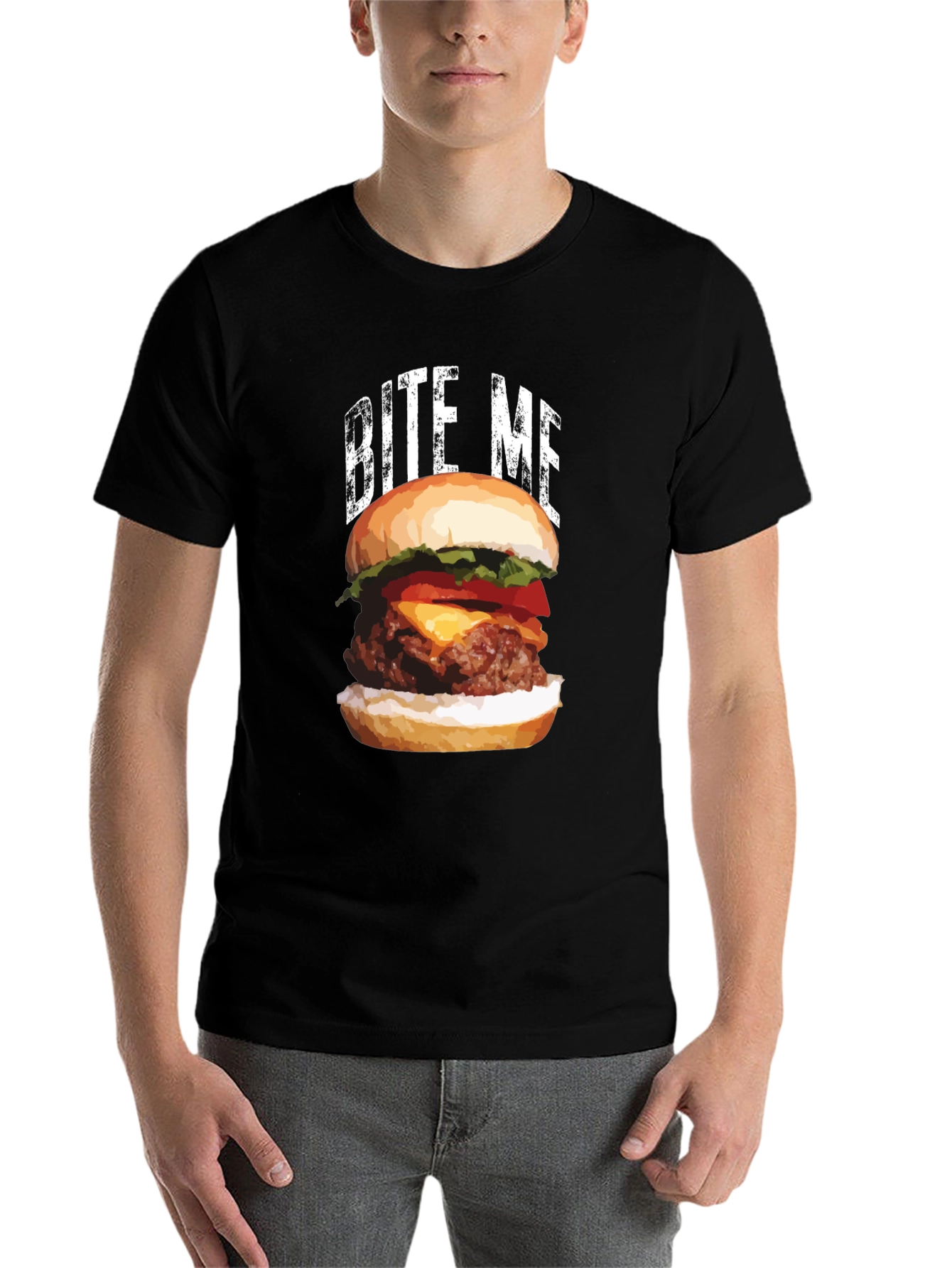 Black Bite Me Burger T-Shirt - Foodie Apparel view 7