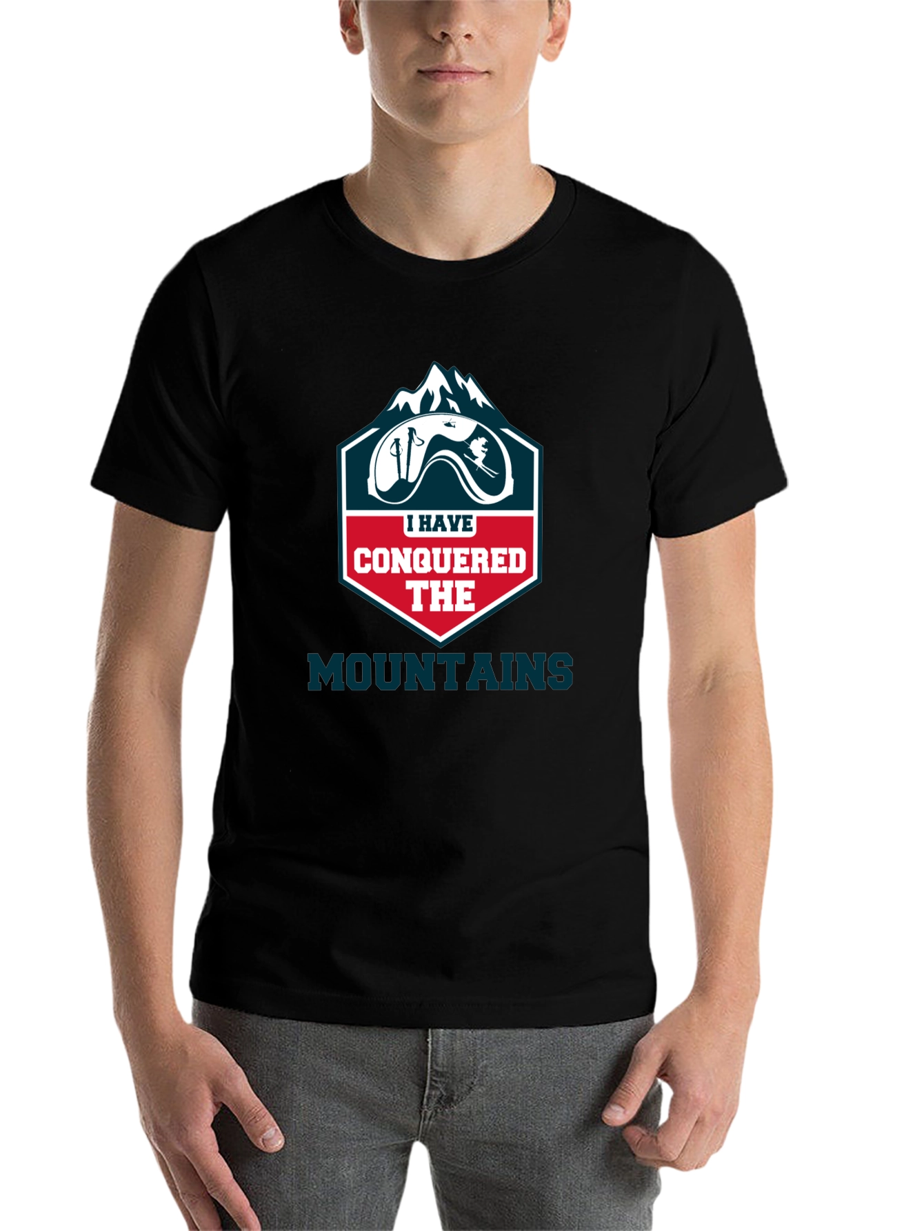 Black Conquered Mountains T-Shirt - Skiing Adventure view 7