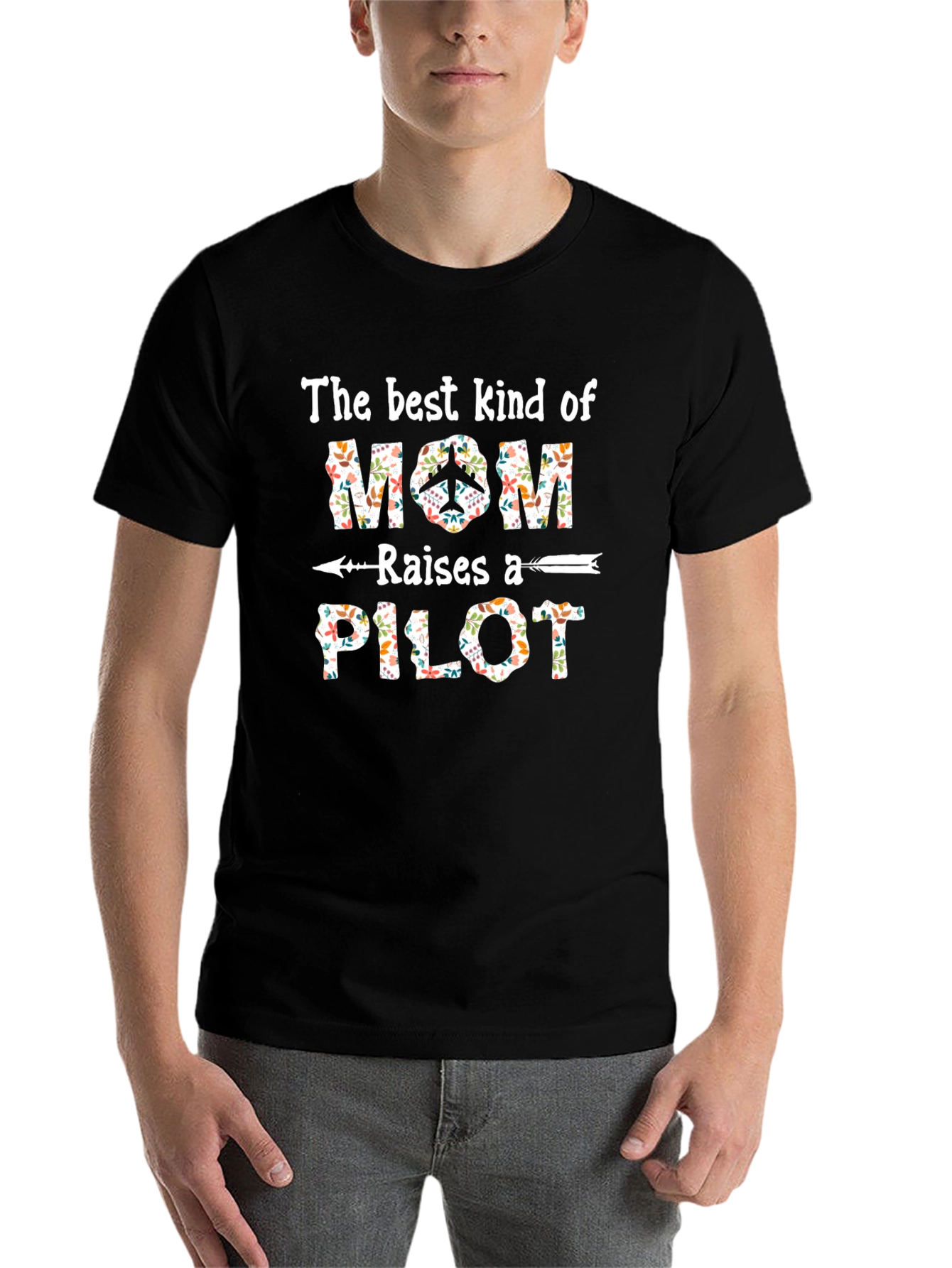 Black Floral Mom Raises A Pilot Graphic T-Shirt view 7