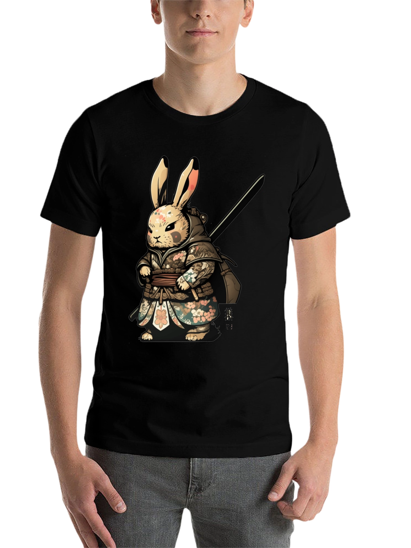 Black Samurai Rabbit Graphic Tee - Unique Design view 7