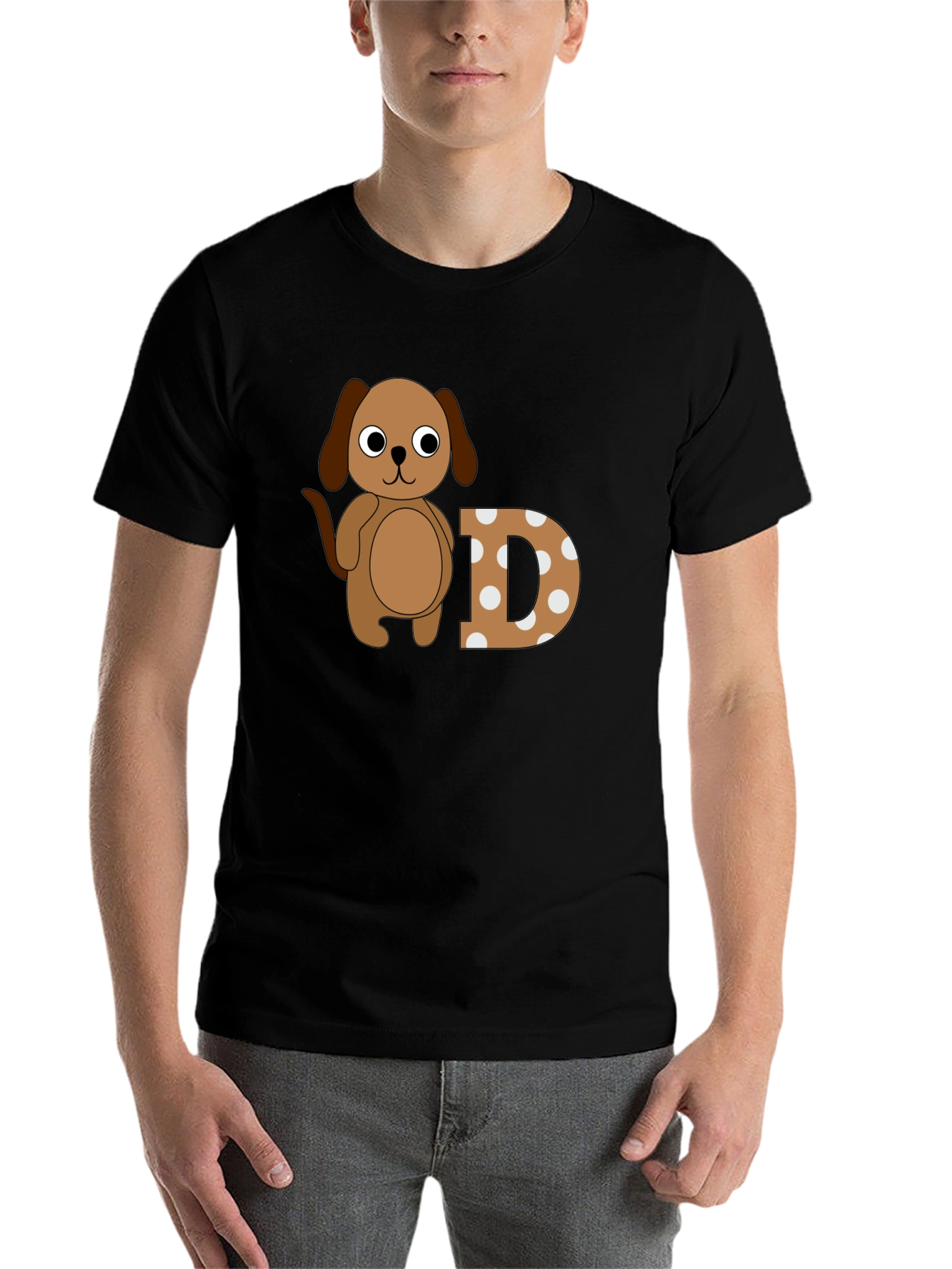 Black Dog & Letter D Graphic Black T-Shirt view 7