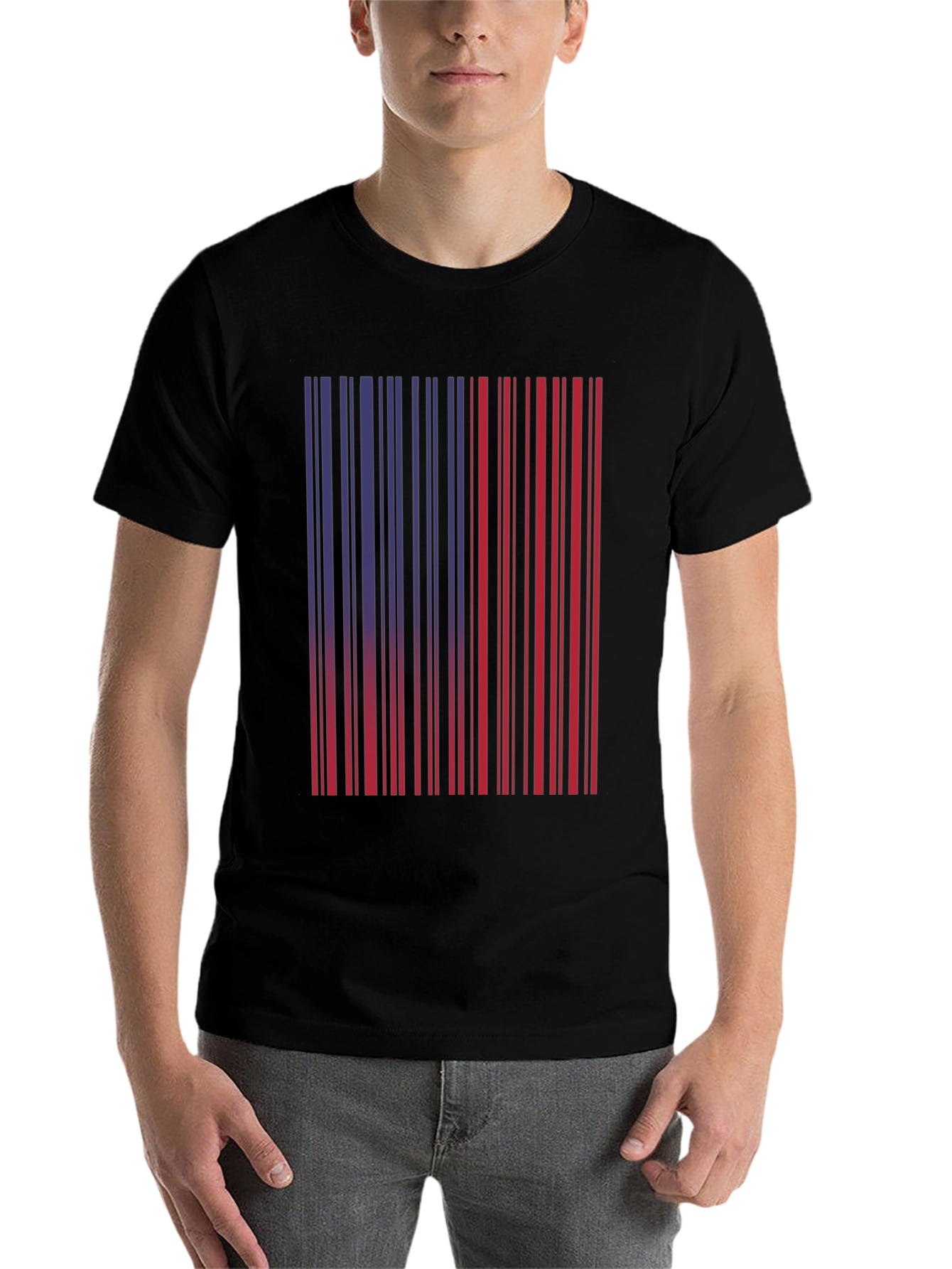 Black Barcode Graphic Tee - Unique Red & Blue Design view 7
