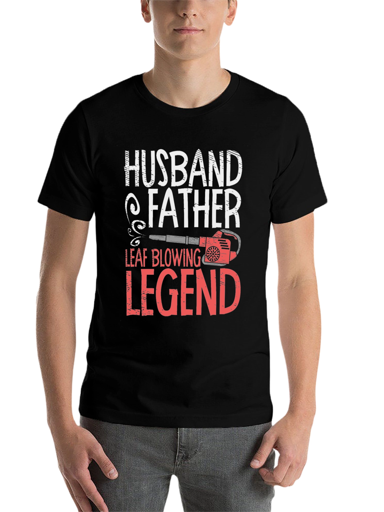 Black Husband Father Leaf Blowing Legend T-Shirt view 7