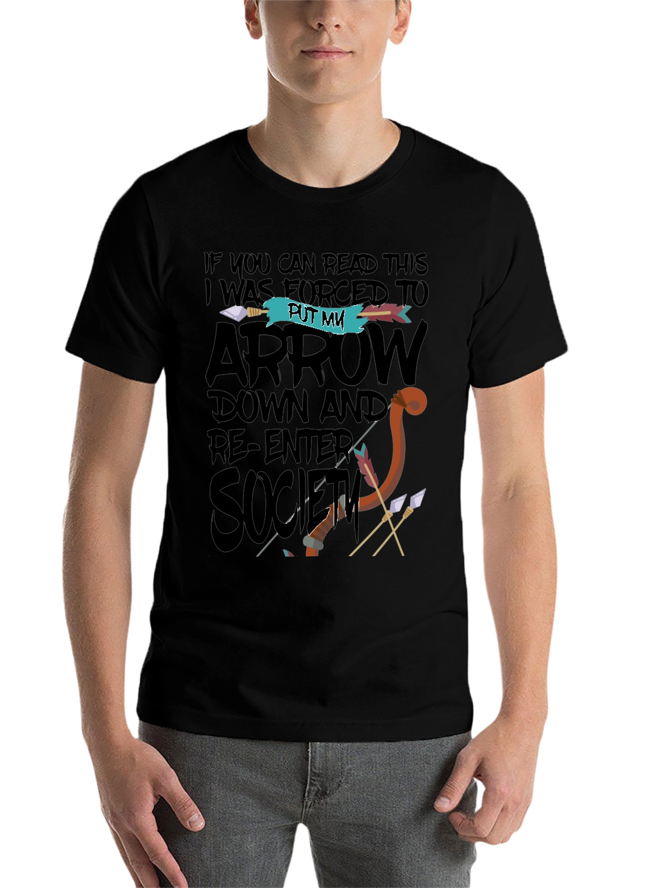 Black Funny Graphic T-Shirt - Put My Arrow Down Society view 7