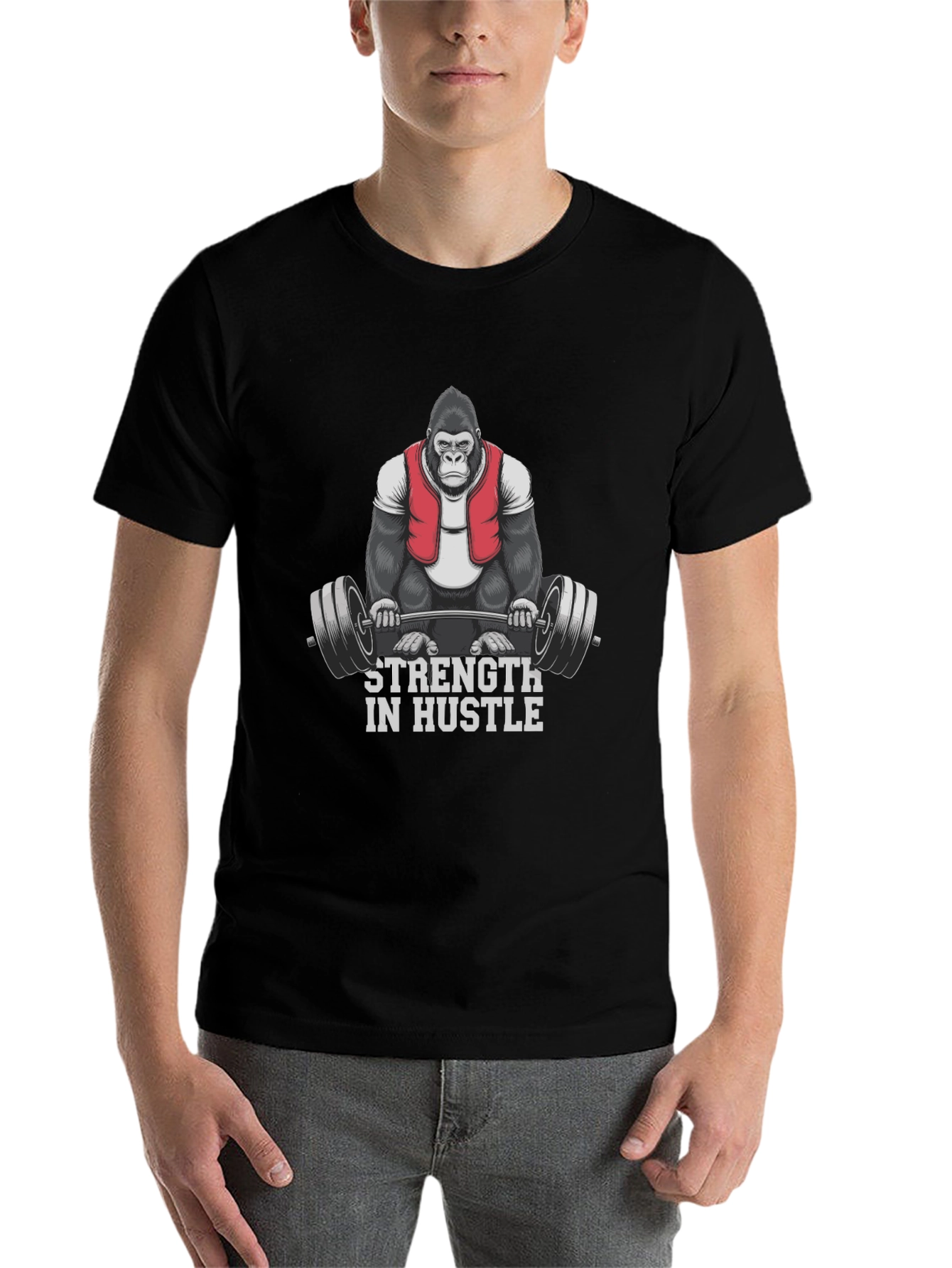 Black Strength in Hustle Gorilla Gym T-Shirt view 7